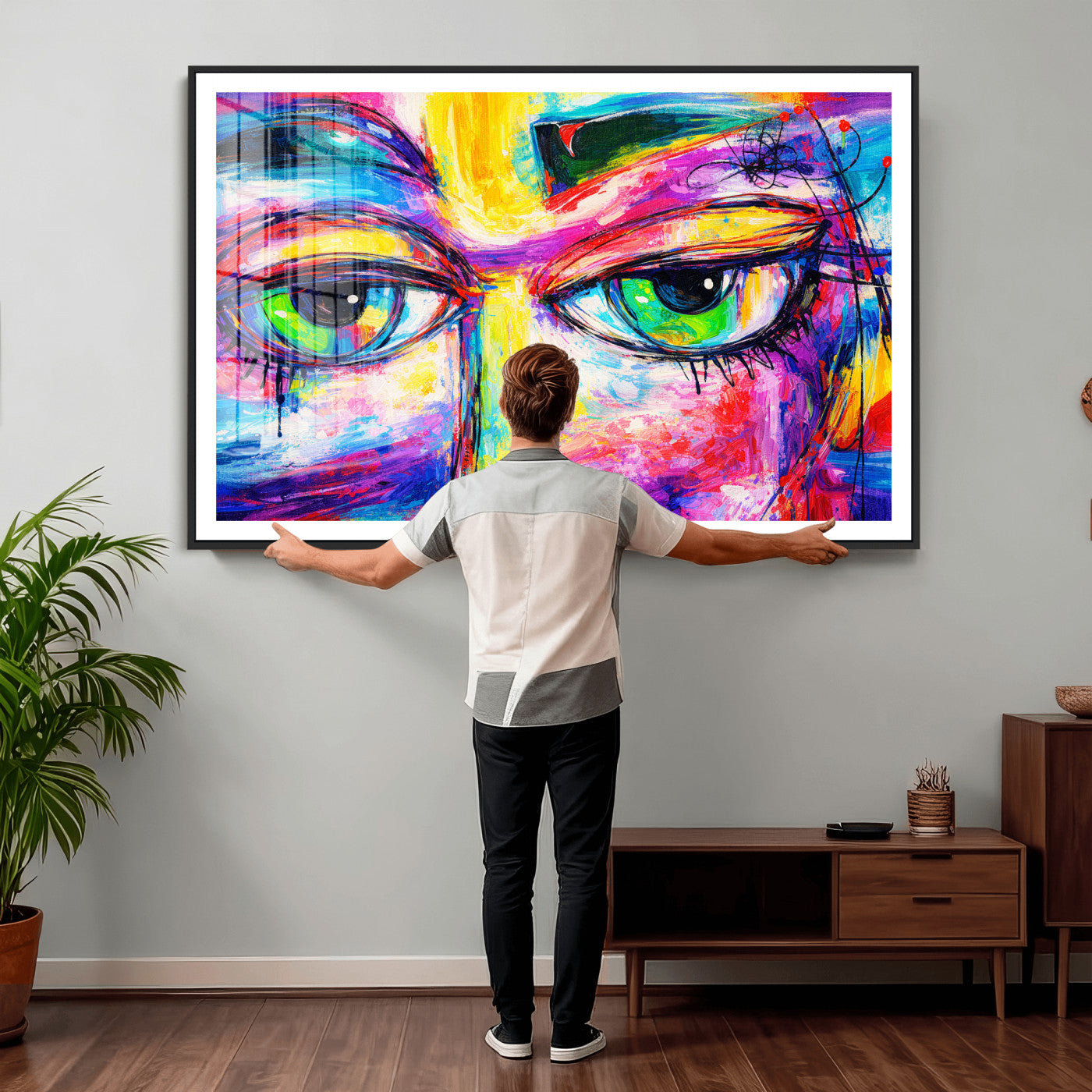 99390655-MGV-CV-36X24 - Colorful Abstract Face Wall Art Canvas Print – Modern Pop Art Portrait Artwork for Contemporary Living Room Decor