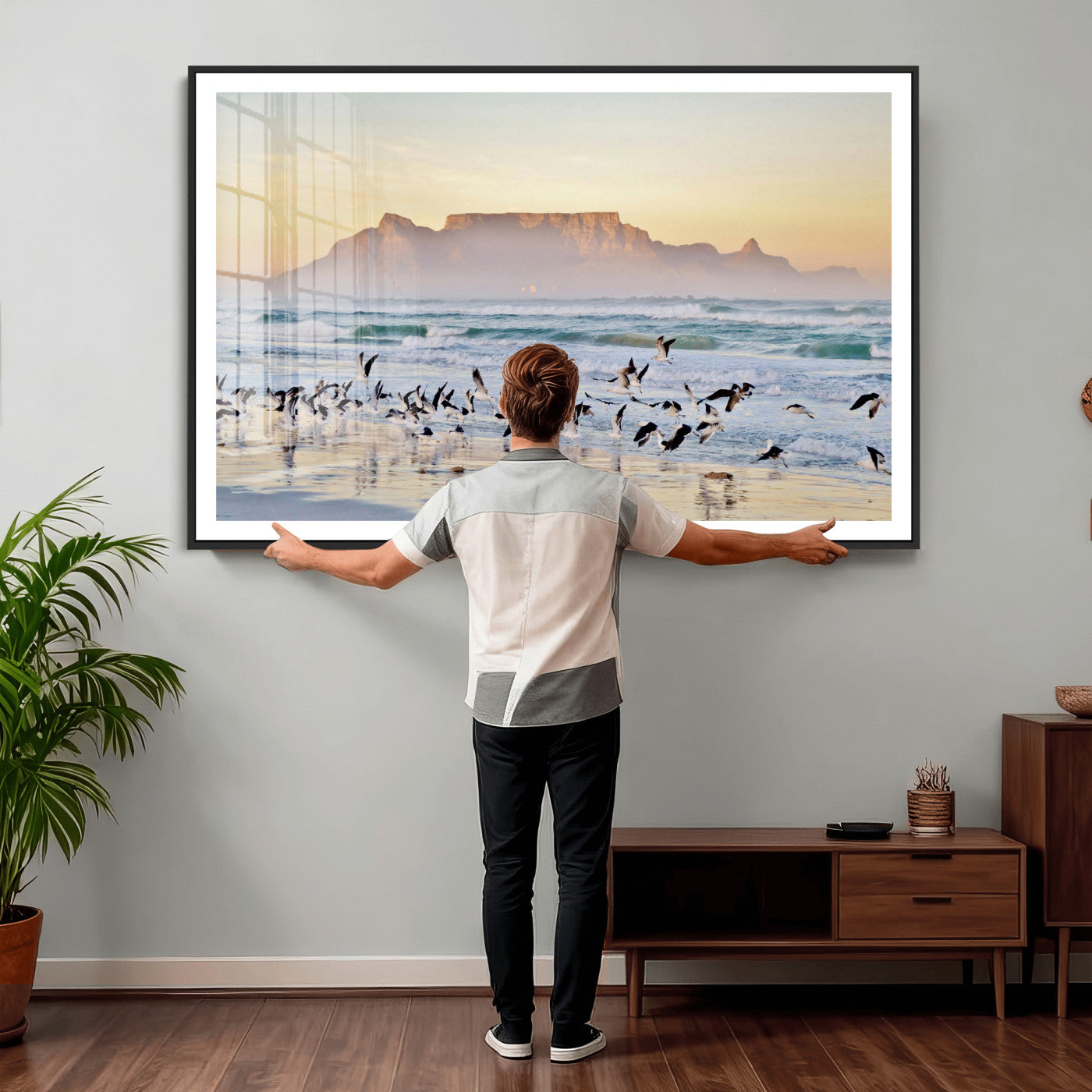 78989362-MGV-CV-36X24 - Seagulls Over Ocean Wall Art Canvas Print – Coastal Beach Landscape Artwork for Living Room Decor