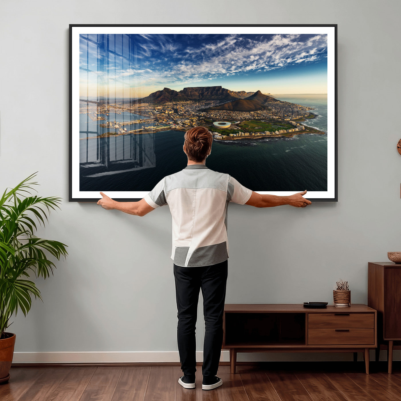 14654591-MGV-CV-36X24 - Cape Town Skyline Wall Art Canvas Print – Table Mountain Coastal Cityscape Artwork for Modern Office Decor