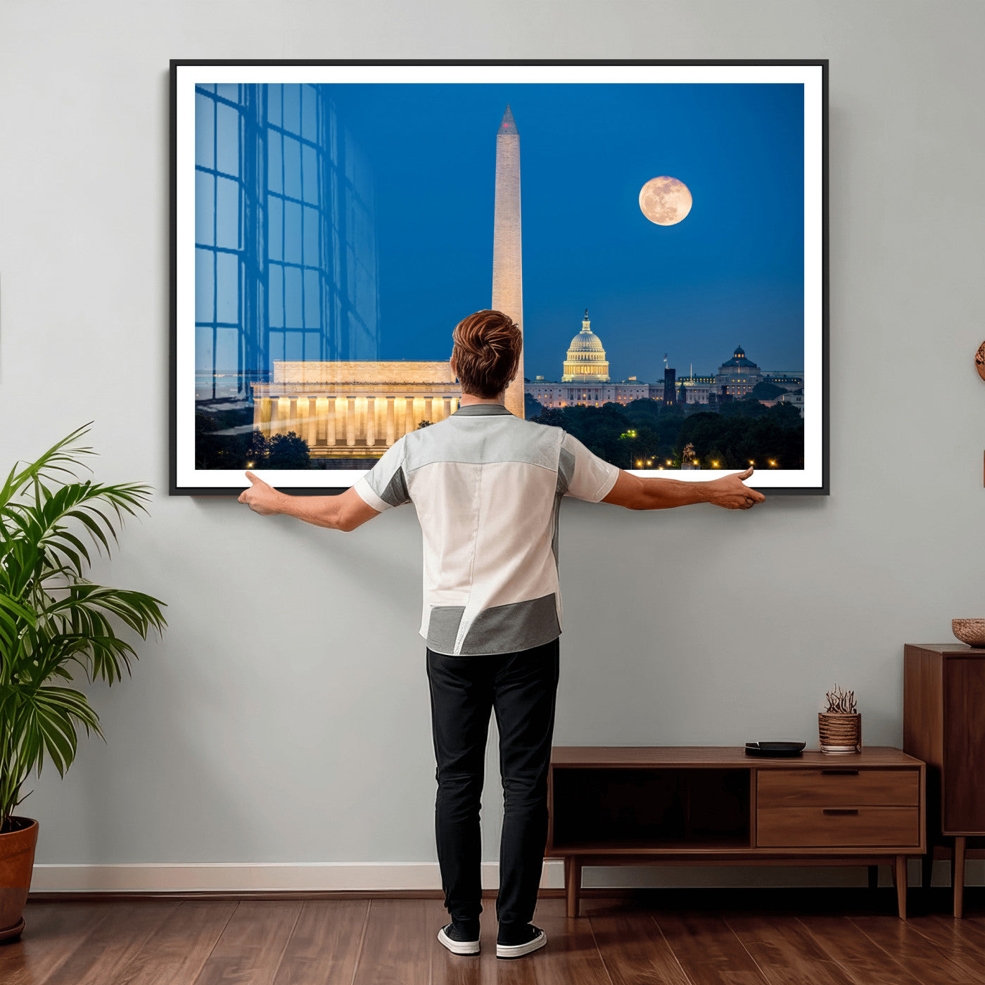 96712946-MGV-CV-36X24 - Washington DC Skyline Wall Art Canvas Print – Lincoln Memorial, Washington Monument and US Capitol Night Cityscape Artwork