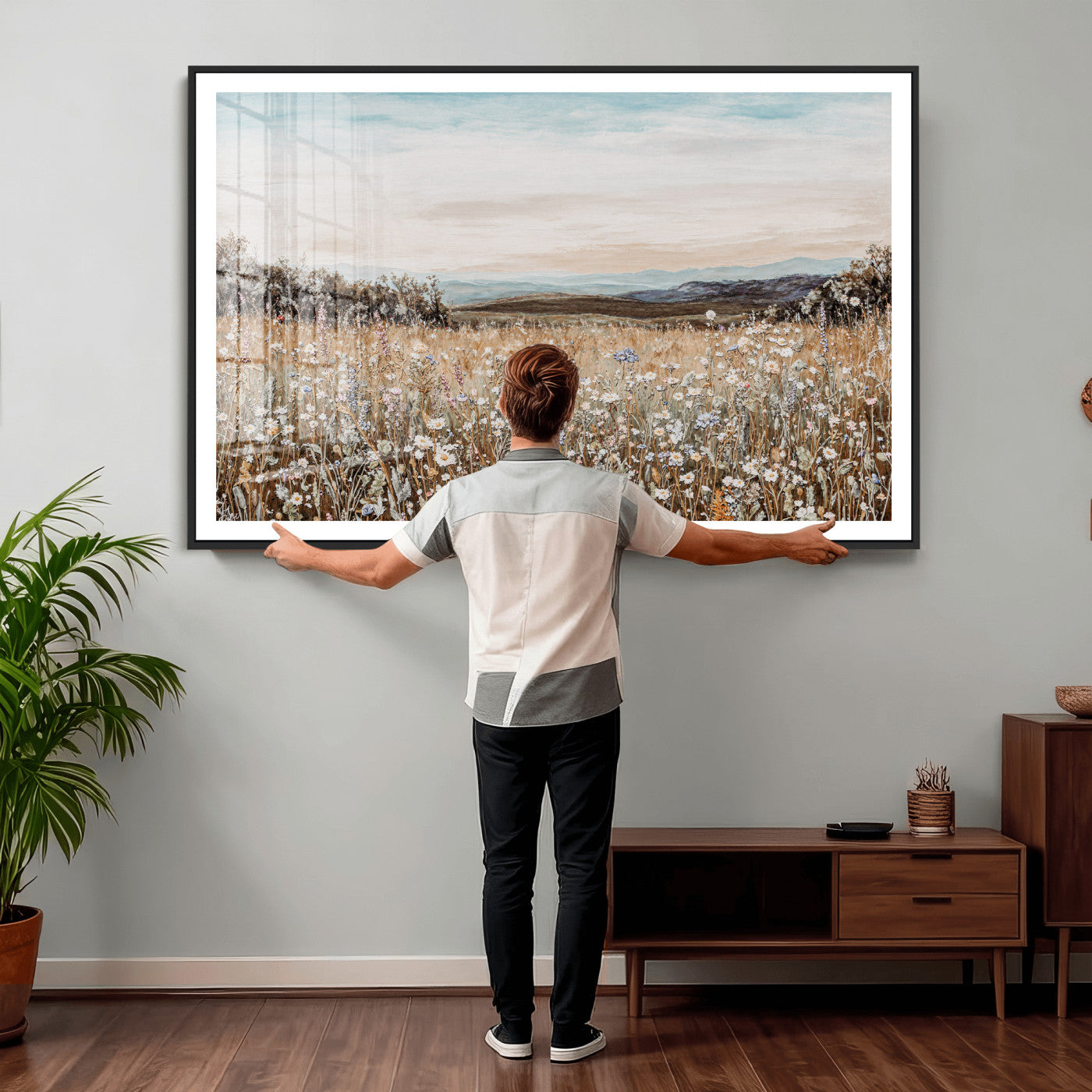 F35773805-MGV-CV-36X24 - Neutral Wildflower Field Canvas Wall Art — Beige Earth Tone Botanical Meadow Print | Farmhouse Boho Decor | Bedroom Living Room Gift Her