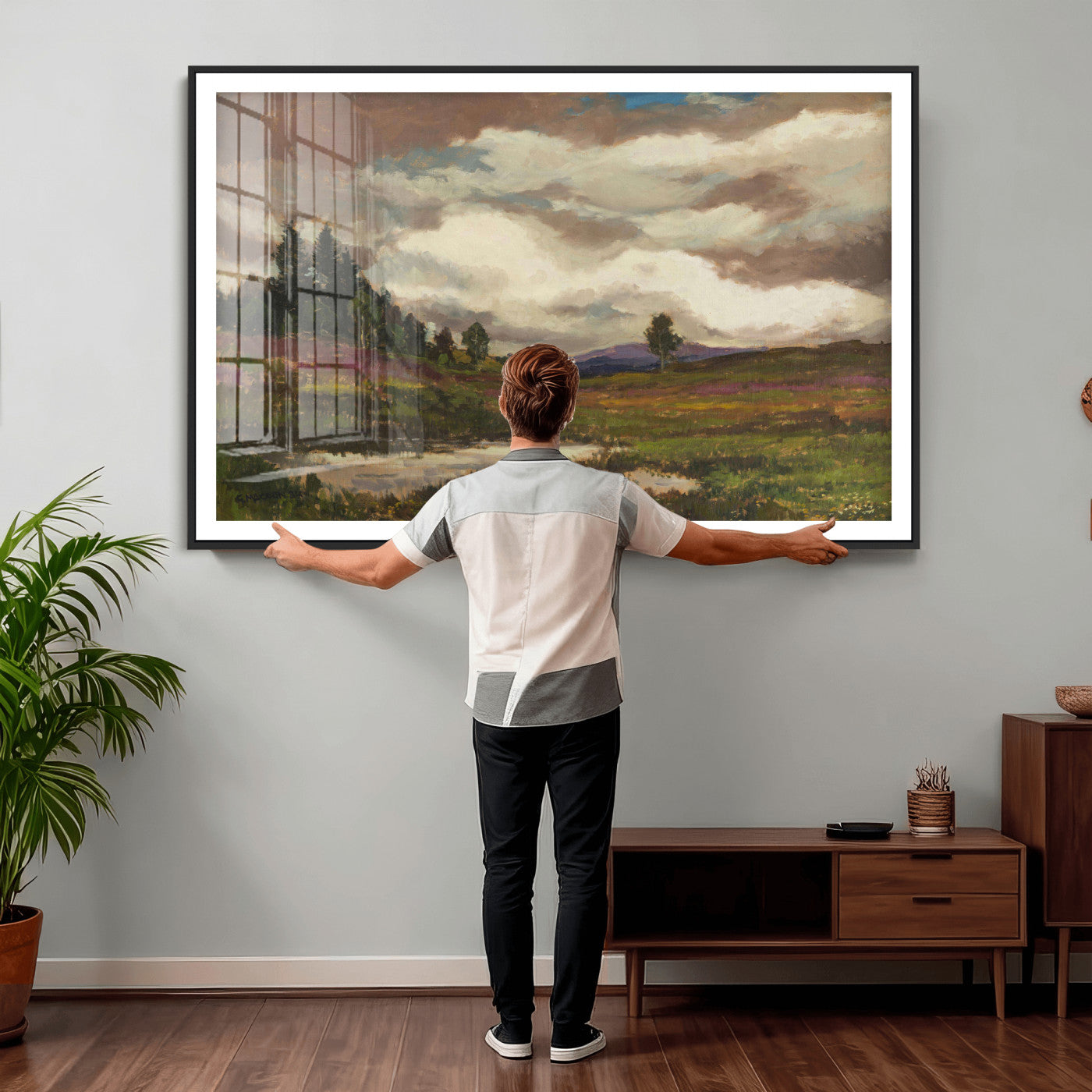 96795851-MGV-CV-36X24 - Gustav Macoun Heathland Canvas Print, Czech Landscape Oil Painting Reproduction, Purple Heather Moorland Art, Vintage European Nature Decor