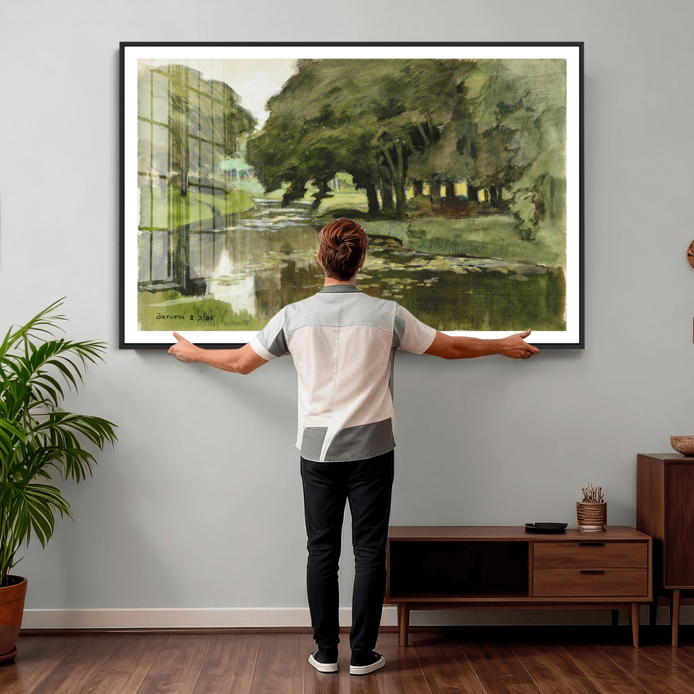 54446767-MGV-CV-36X24 - Anders Zorn Watercolor Canvas Print, Örtofta 1905 Swedish River Landscape, Impressionist Nature Art, Scandinavian Wall Decor, Plein Air Painting Print