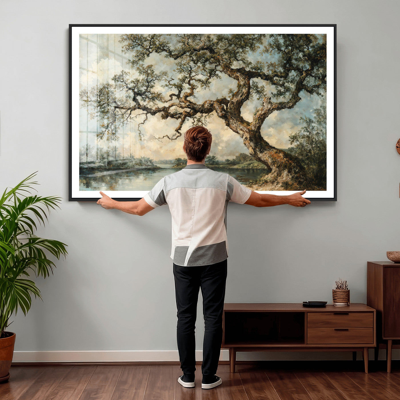 63857726-MGV-CV-36X24 - Old Oak Tree Canvas Wall Art, Turner Inspired Romantic Landscape Print, Vintage Nature Painting, Living Room Wall Decor, Antique Style Tree Art