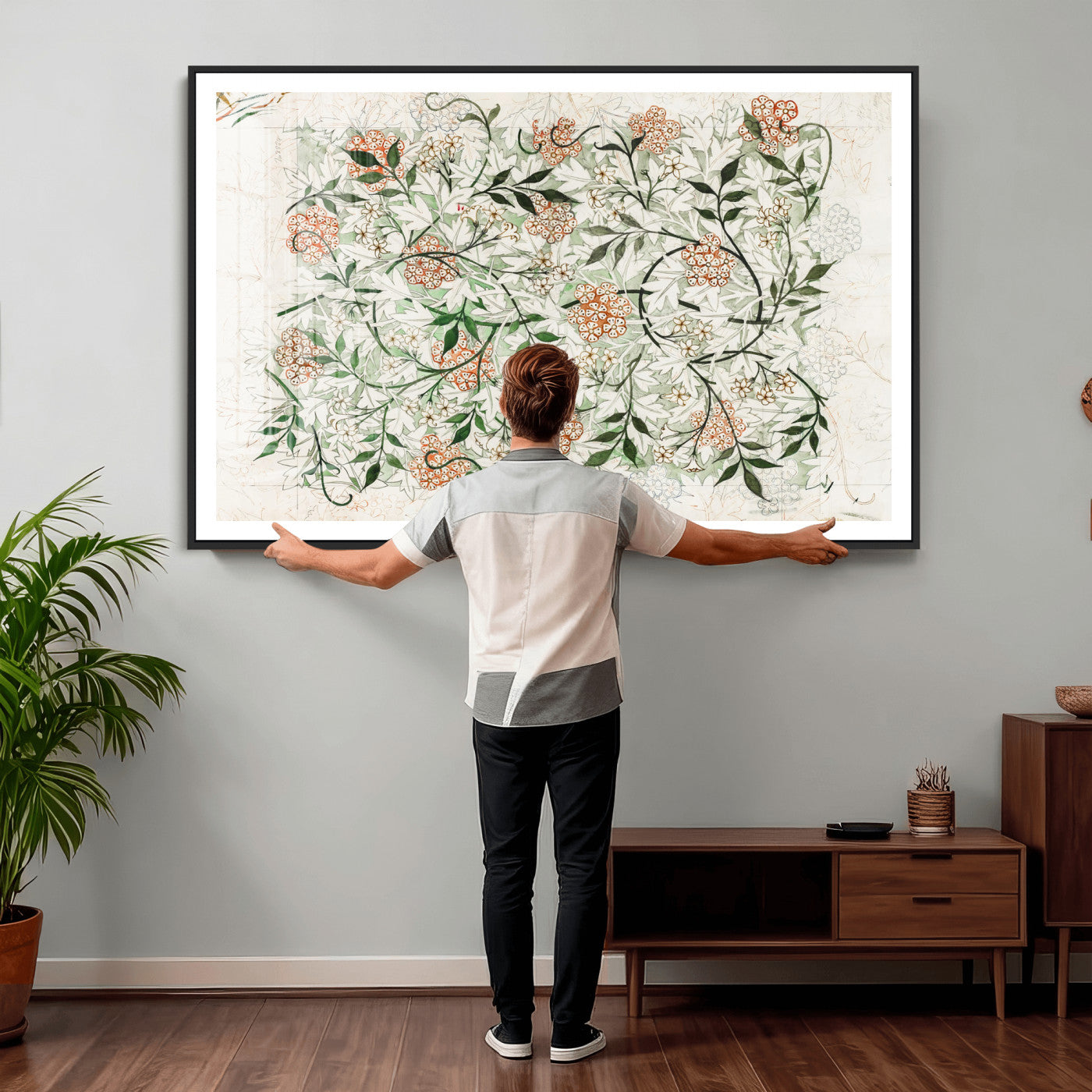 17622011W-MGV-CV-36X24 - William Morris Jasmine Flower Wall Art Canvas Print, Botanical Floral Canvas Print, Vintage Cottagecore Wall Decor, Framed Nature Artwork Ready to Hang