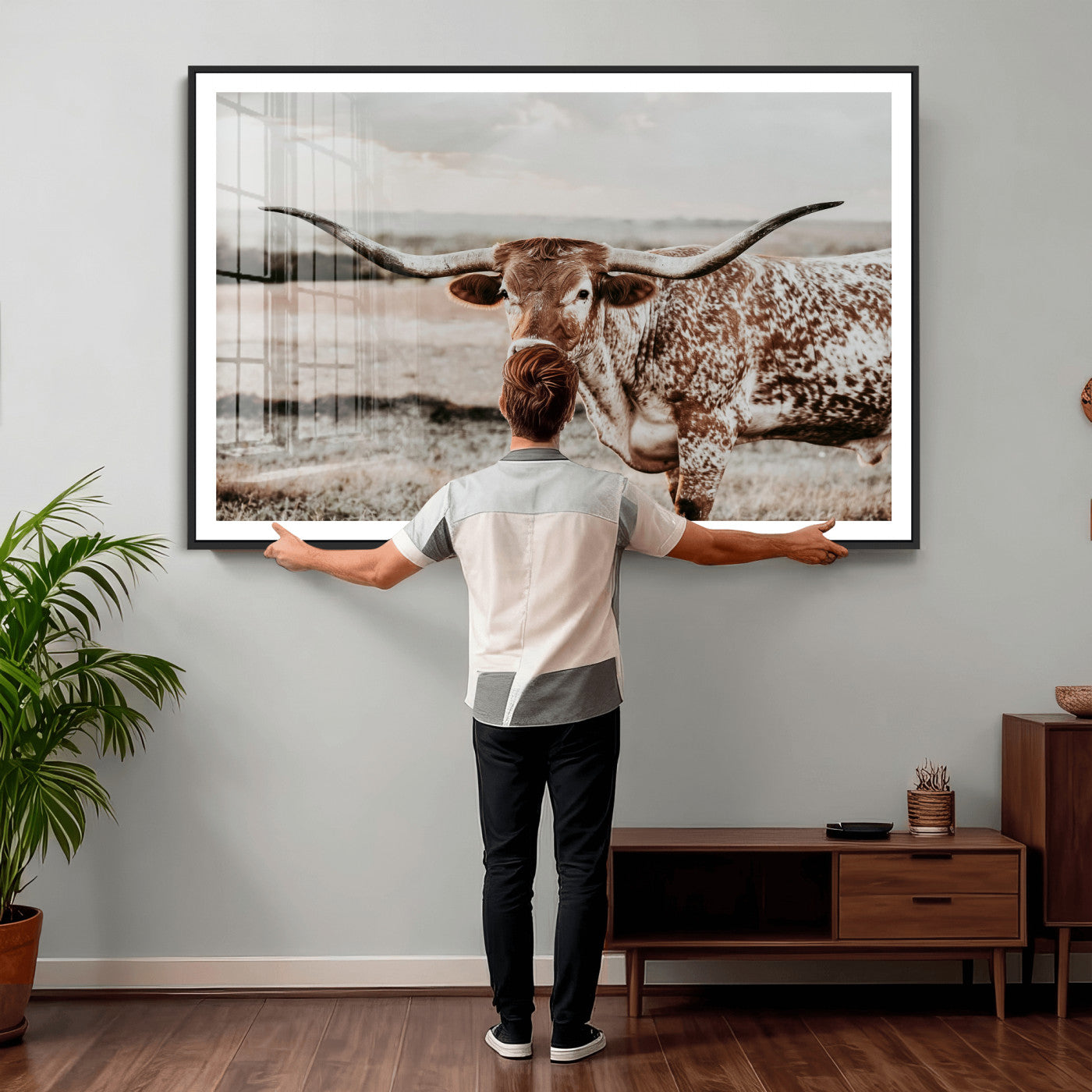 62910-MGV-CV-36X24 - Texas Longhorn Canvas Wall Art Print – Majestic Western Cattle in Rustic Farmhouse Decor – Cowboy Wall Decor