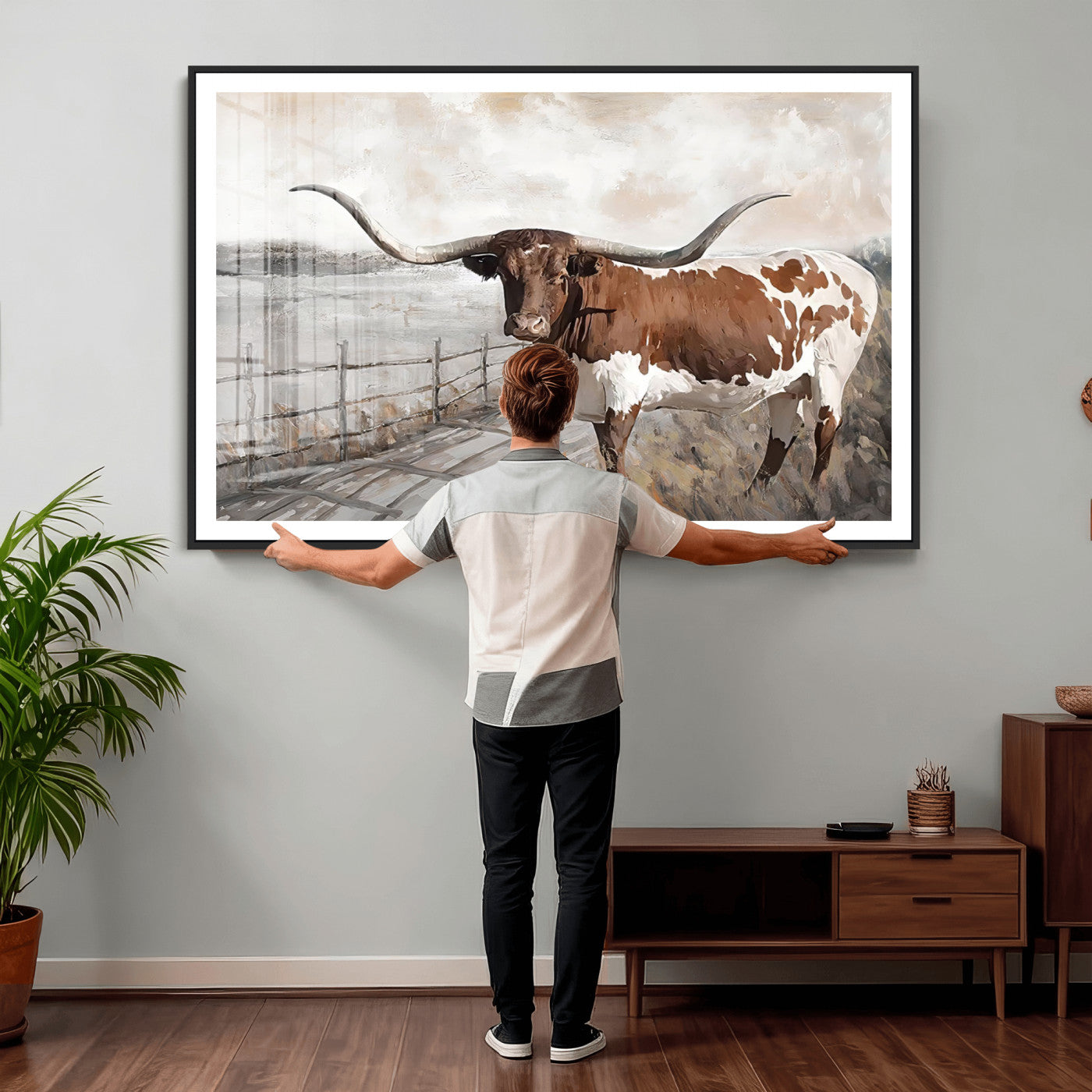 57340-MGV-CV-36X24 - Vintage Texas Cow Wall Art Canvas Print, Rustic Longhorn Wall Art | Canvas Print for Farmhouse Decor
