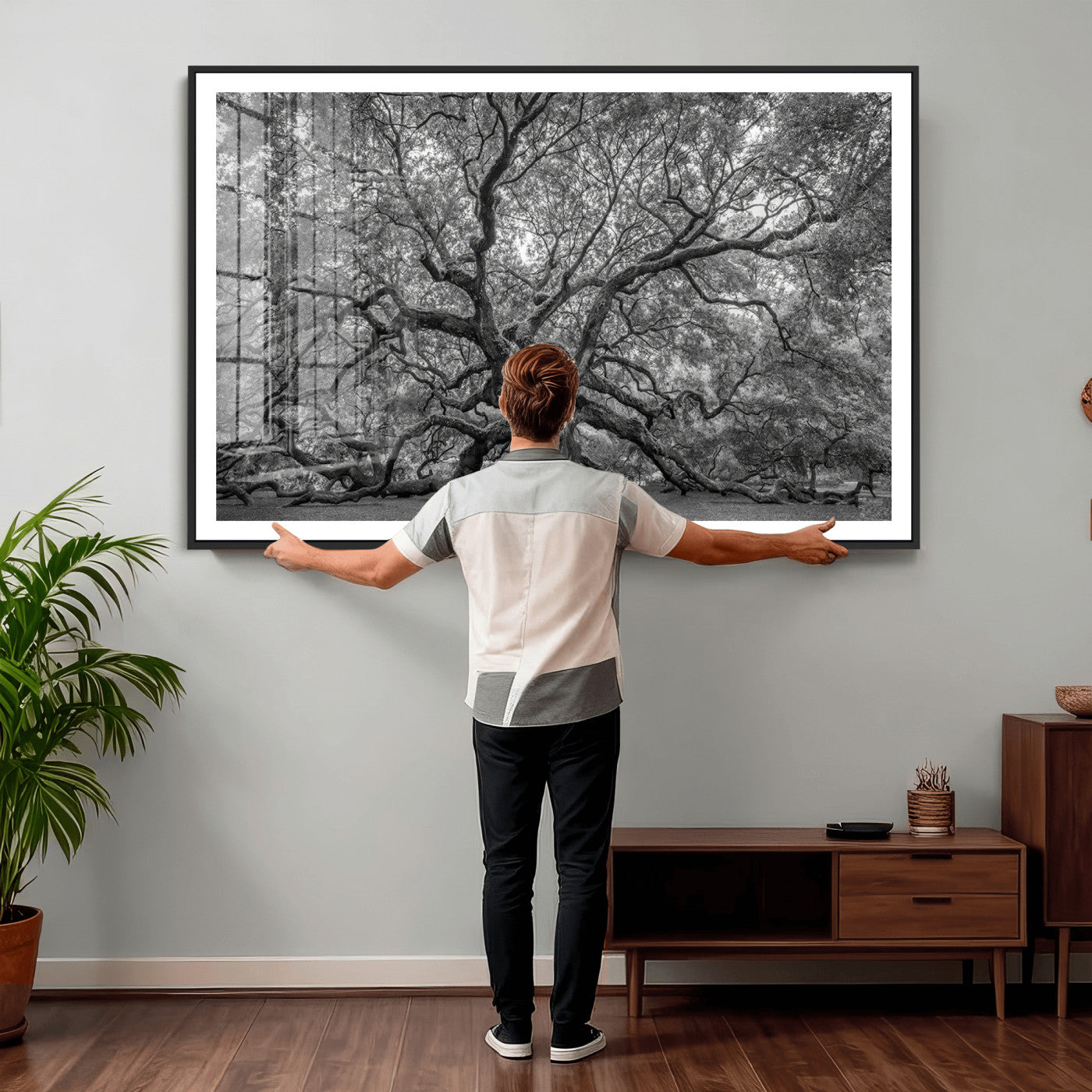 97240-MGV-CV-36X24 - Large Angel Oak Tree Black and White Canvas Print