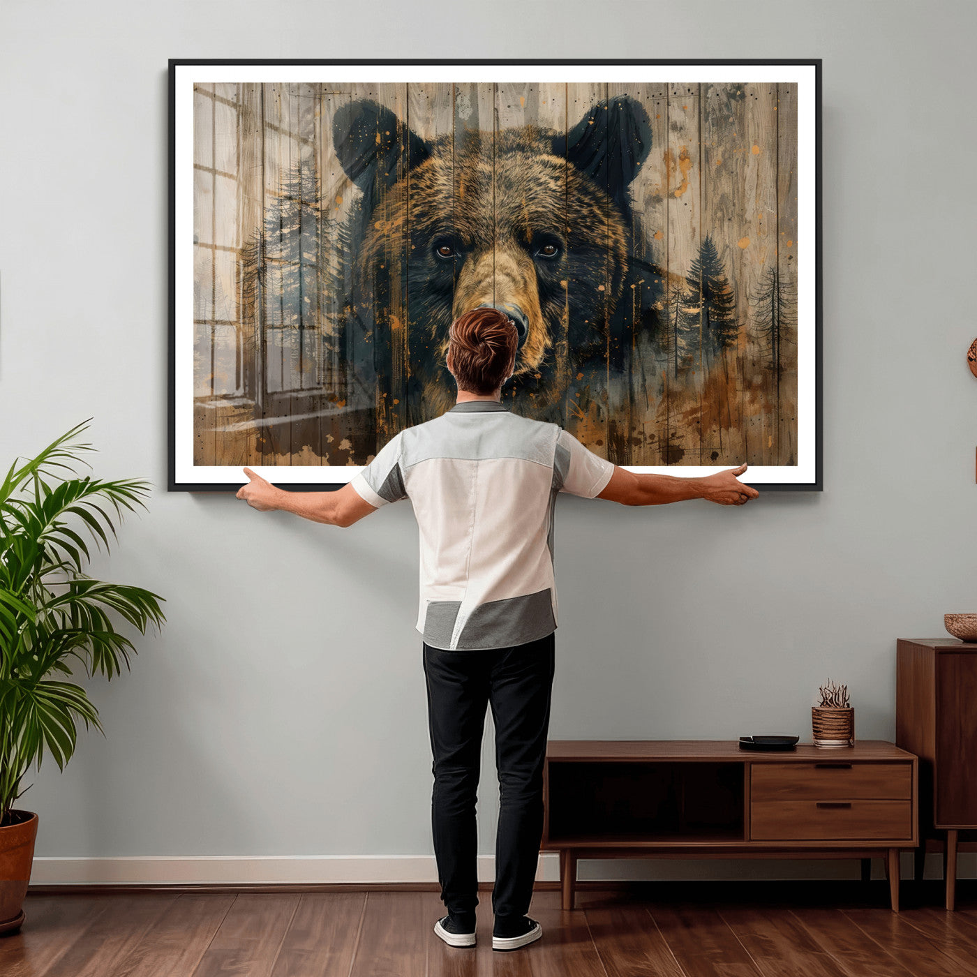 51373-MGV-CV-36X24 - Abstract 399 Bear Wall Art | Rustic Cabin Wall Decor with Forest Design for Farmhouse Wall Decor