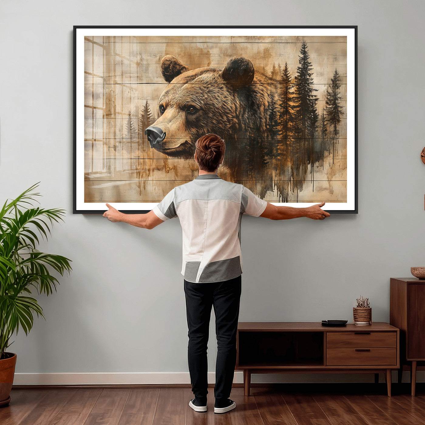 48378-MGV-CV-36X24 - Rustic Grizzly Bear Wall Art, Abstract Grizzly 399 Bear Wall Art Canvas Print - Woodland Wildlife