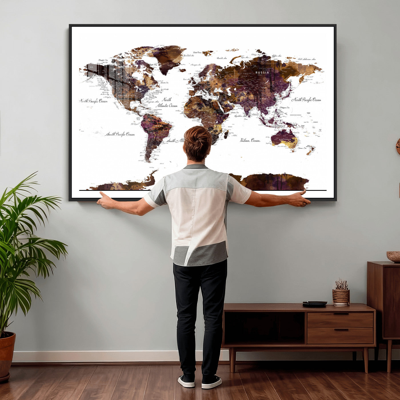 50611-MGV-CV-36X24 - Push Pin World Map Canvas Print – Framed Wall Art for Couples to Track Their Travels – Anniversary