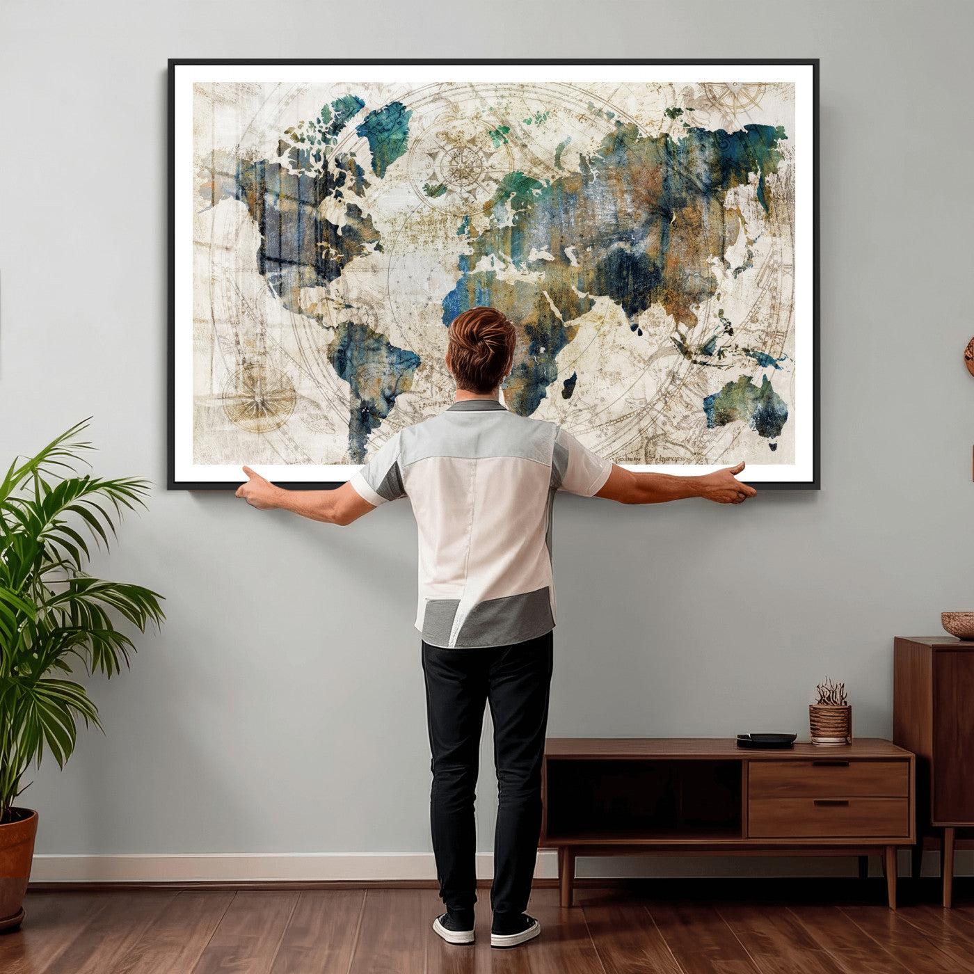 36972-MGV-CV-36X24 - Grunge Abstract World Map Art Print Canvas Print for Office Decor