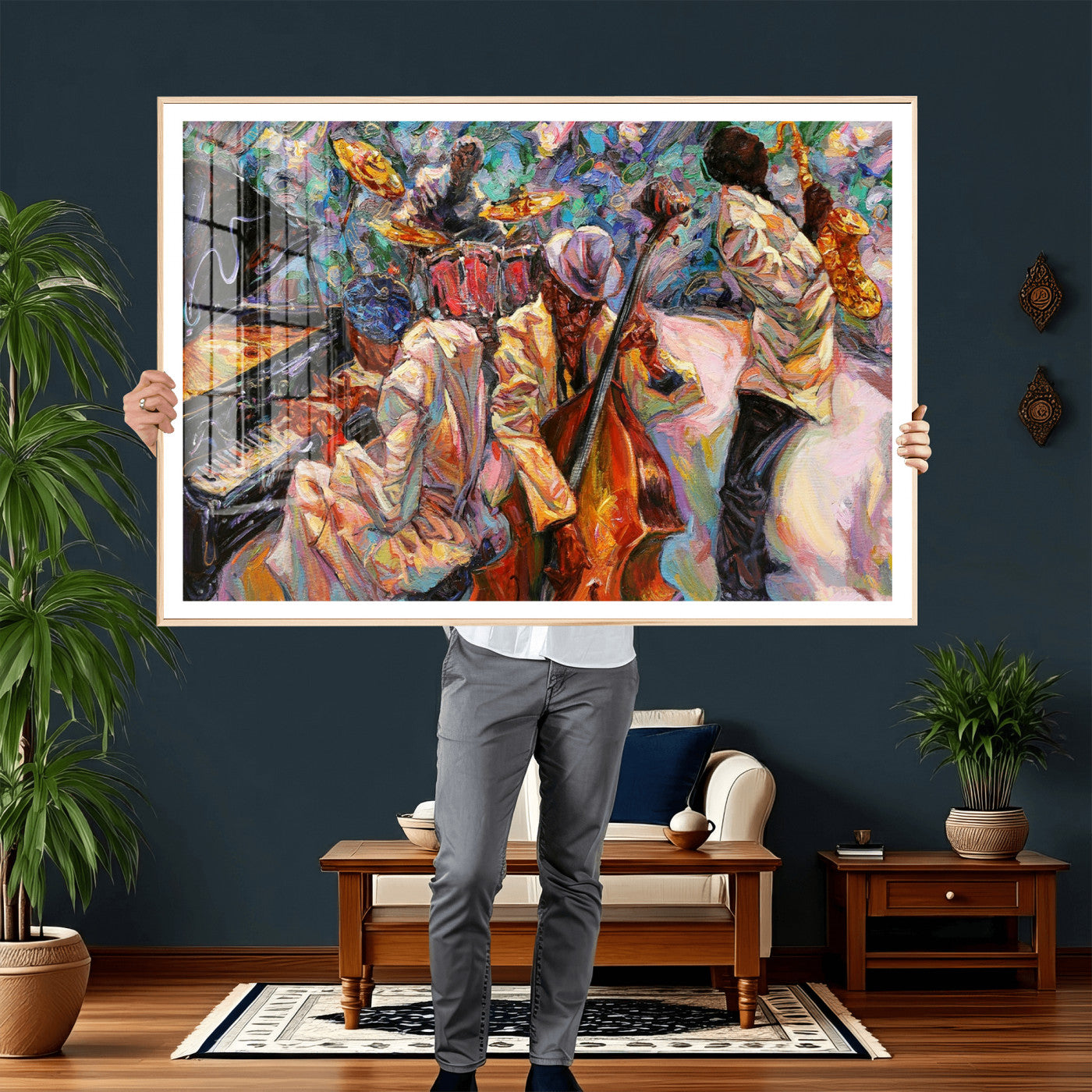 34929-MGV-CV-36X24 - African American Jazz Art Music Abstract Wall Art Painting Canvas Wall Art