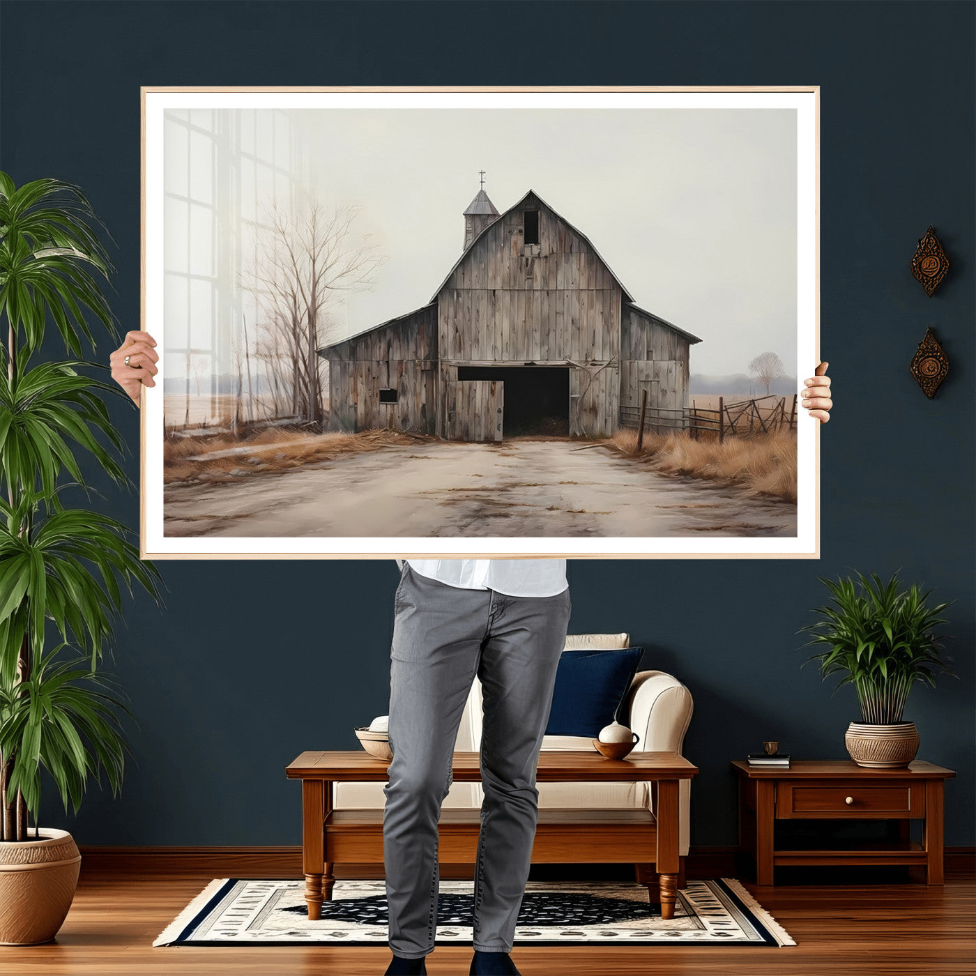 11602-MGV-CV-36X24 - Farmhouse Rustic Barn Wall Art Canvas Print – Framed and Ready to Hang – Perfect Addition to
