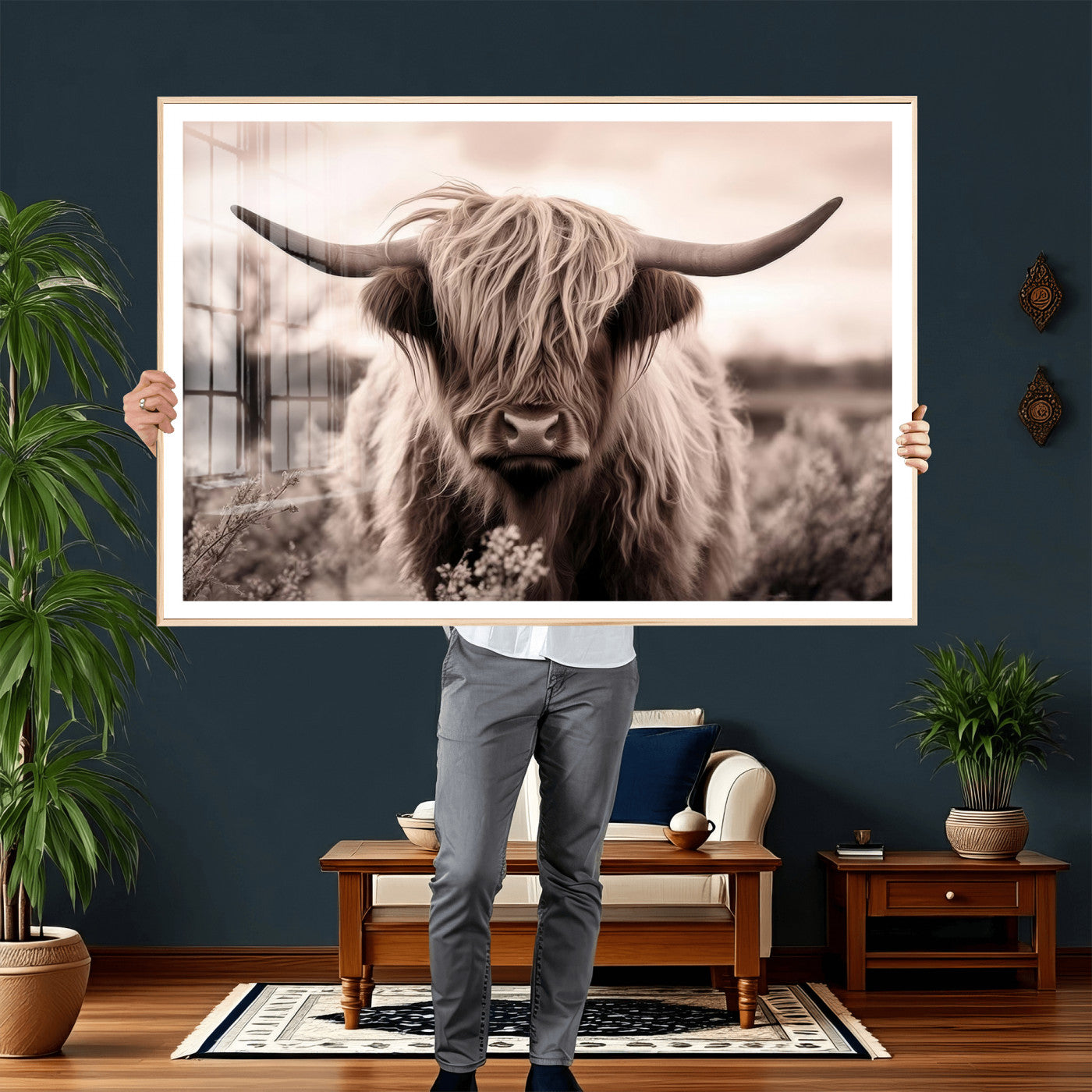 55903-MGV-CV-36X24 - Scottish Cow Longhorn Wall Art Canvas Print