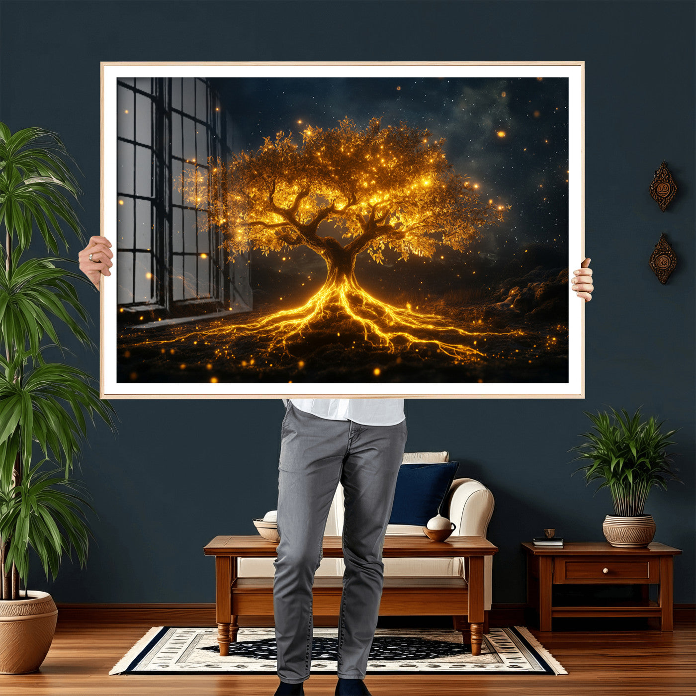 60194-MGV-CV-36X24 - Golden Tree of Life Canvas Wall Art Print - Majestic Tree of Life Print for Living Room and Office Decor