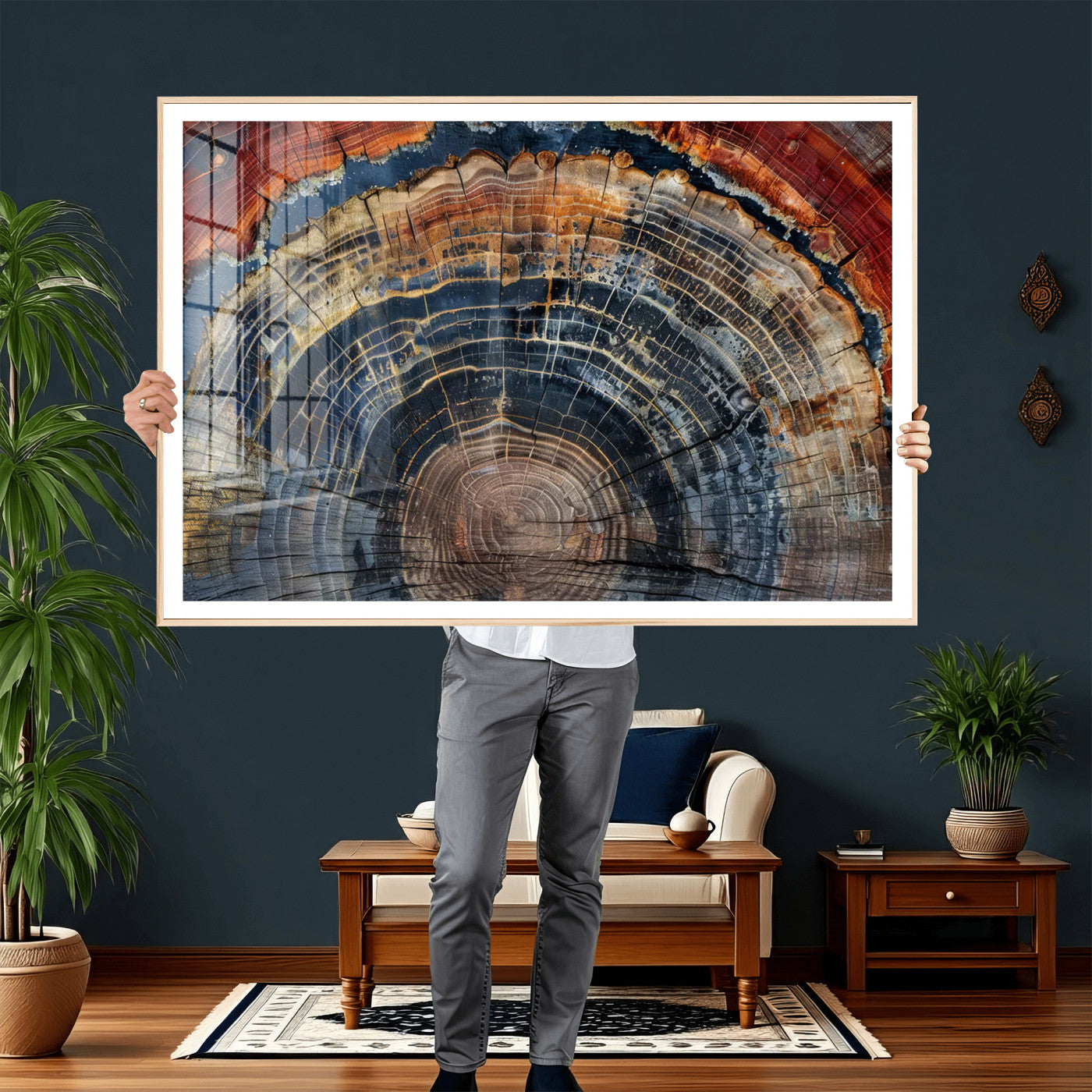 63519-MGV-CV-36X24 - Abstract Tree Ring Wall Art Canvas Print – Colorful Framed Minimalist Nature Tree Rings Home Artwork for Home and Office Decor