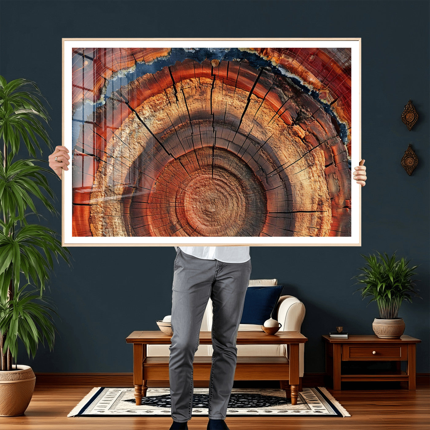 28555-MGV-CV-36X24 - Abstract Tree Ring Art Wall Art Canvas Print for Modern Farmhouse Decor, Colorful Tree Ring Wall Decor, Minimalist Home Canvas Art