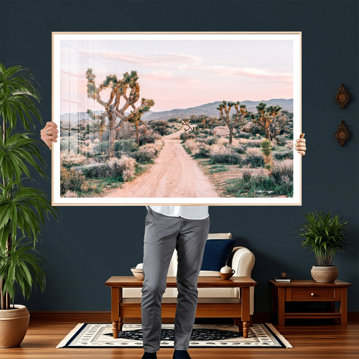 12540952-MGV-CV-36X24 - Desert Trail Wall Art – Canvas Print of Joshua Trees & Sunset Glow, Sandy Path Wilderness, Scenic Nature Escape Decor for Living Room, Office or Bedroom