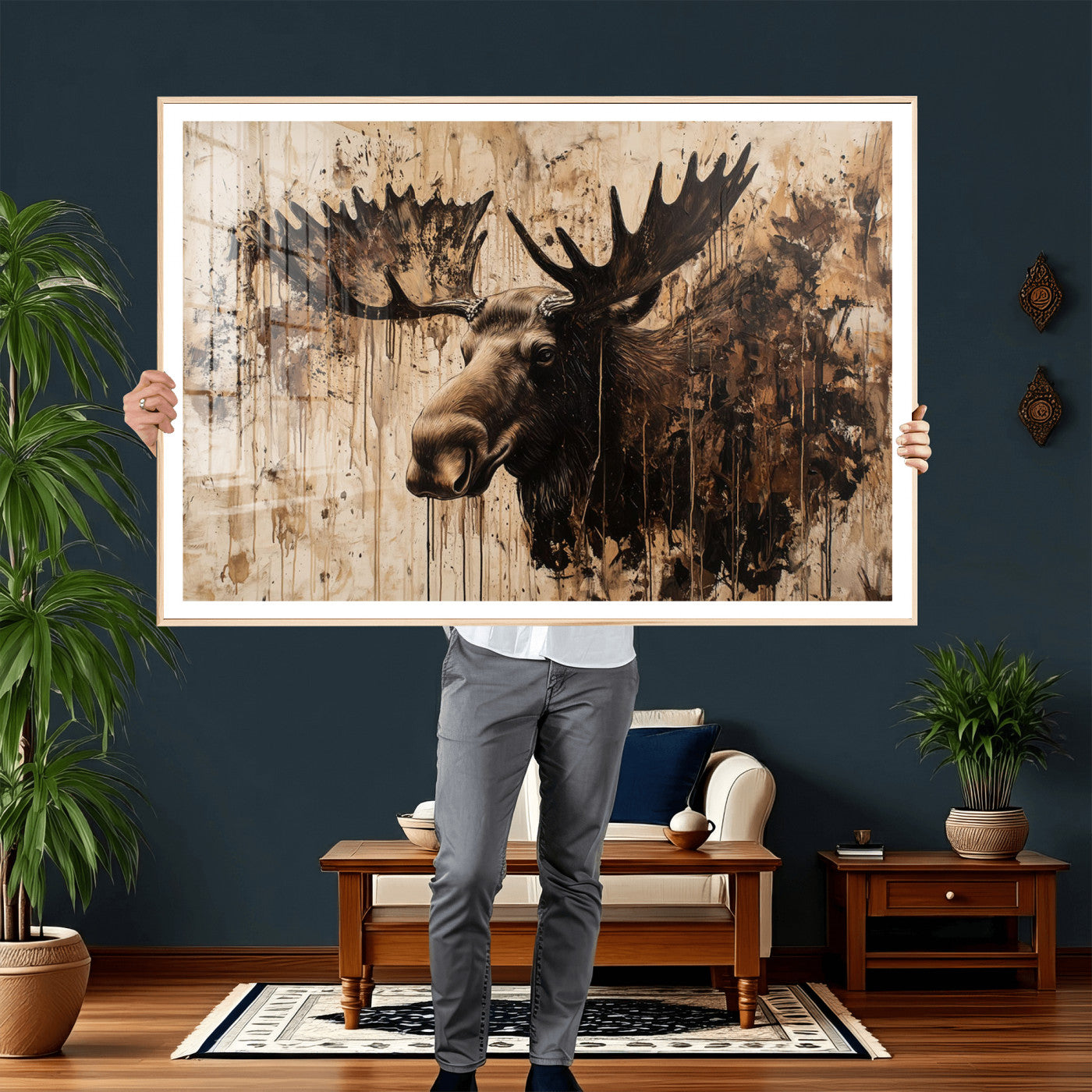 83505059-MGV-CV-36X24 - Moose Canvas Wall Art — Rustic Wildlife Painting Print | Cabin Lodge Decor | Large Animal Wall Art | Moose Gift for Him | Man Cave Art