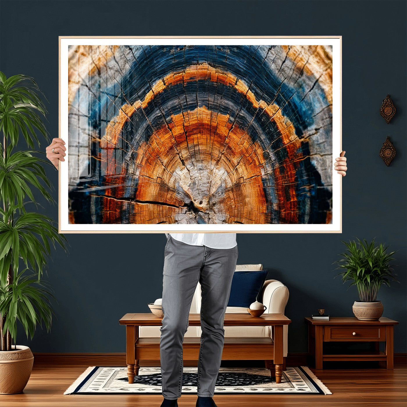 92693966N-MGV-CV-36X24 - Abstract Wood Grain Canvas Print, Tree Ring Pattern Wall Art, Framed Canvas Ready to Hang