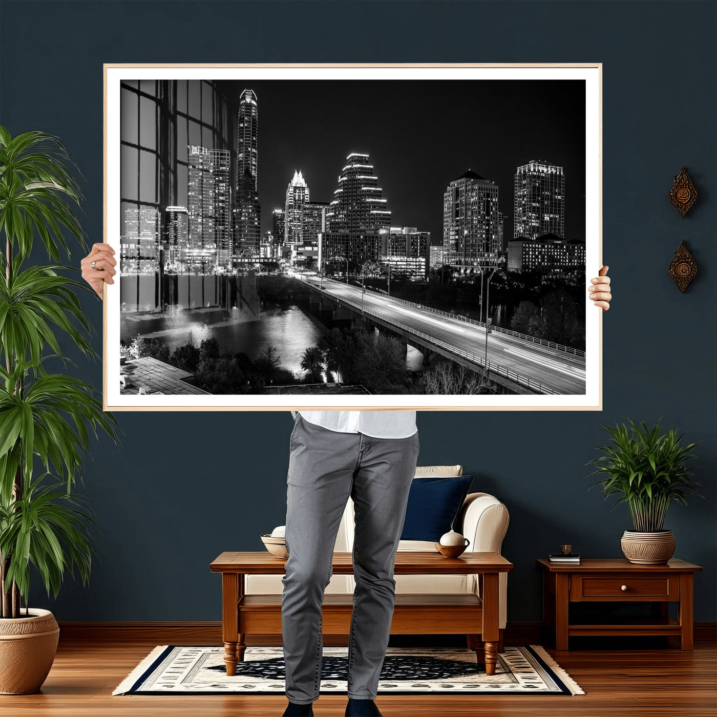 37531750-MGV-CV-36X24 - Austin Skyline Wall Art Canvas Print, Austin Downtown Night Cityscape Print for Modern Urban Wall Decor