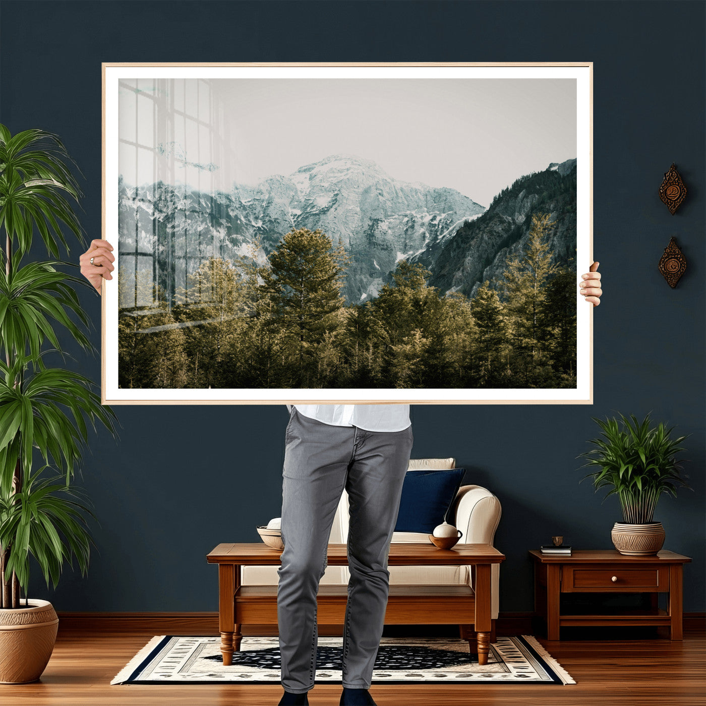 48479662-MGV-CV-36X24 - Mountain Forest Wall Art Canvas Print, Alpine Landscape Nature Photography, Moody Wilderness Wall Decor