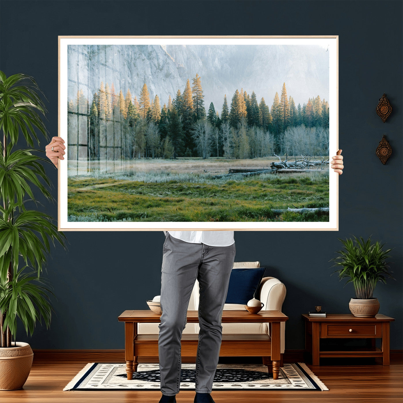 95548744-MGV-CV-36X24 - Forest Meadow Wall Art Canvas Print, Pine Tree Landscape Nature Artwork, Mountain Valley Scenic Photography, Calm Wilderness Wall Decor