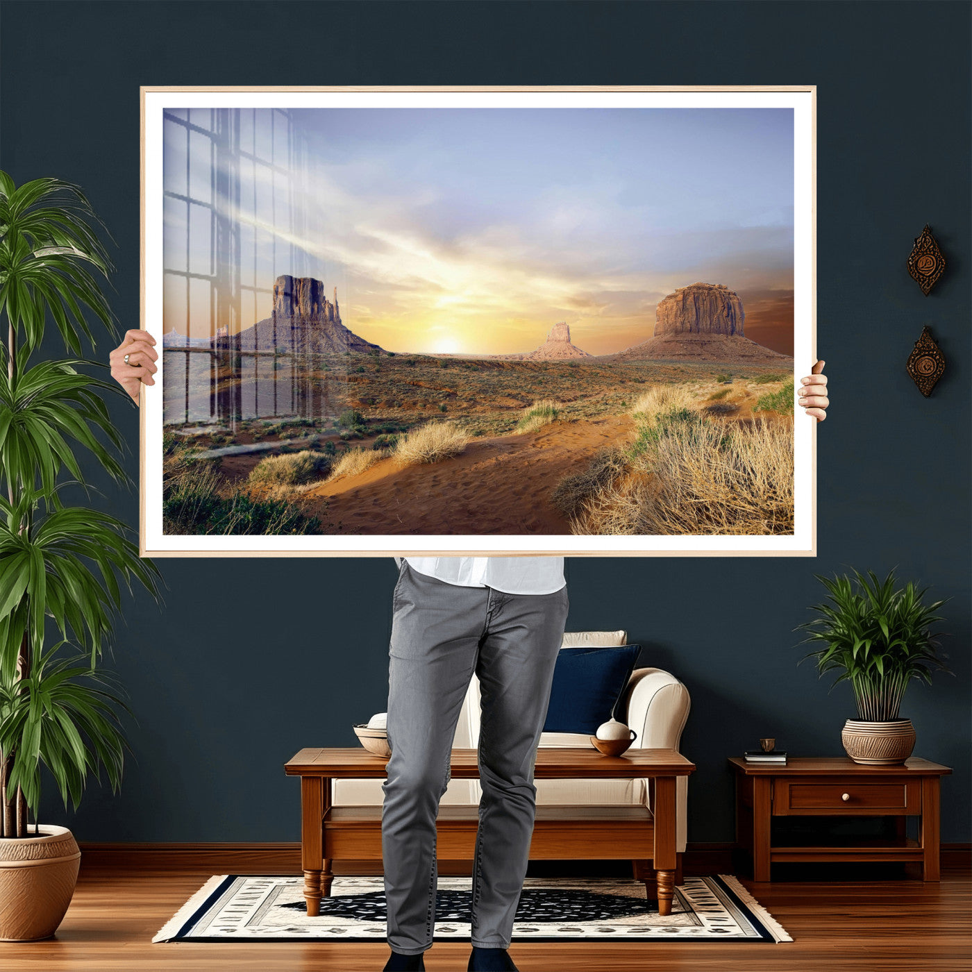 14901845-MGV-CV-36X24 - Monument Valley Desert Landscape Wall Art Canvas Print, Southwest Desert Rock Formation Canvas Print, Western Red Rock Panorama Art Printing