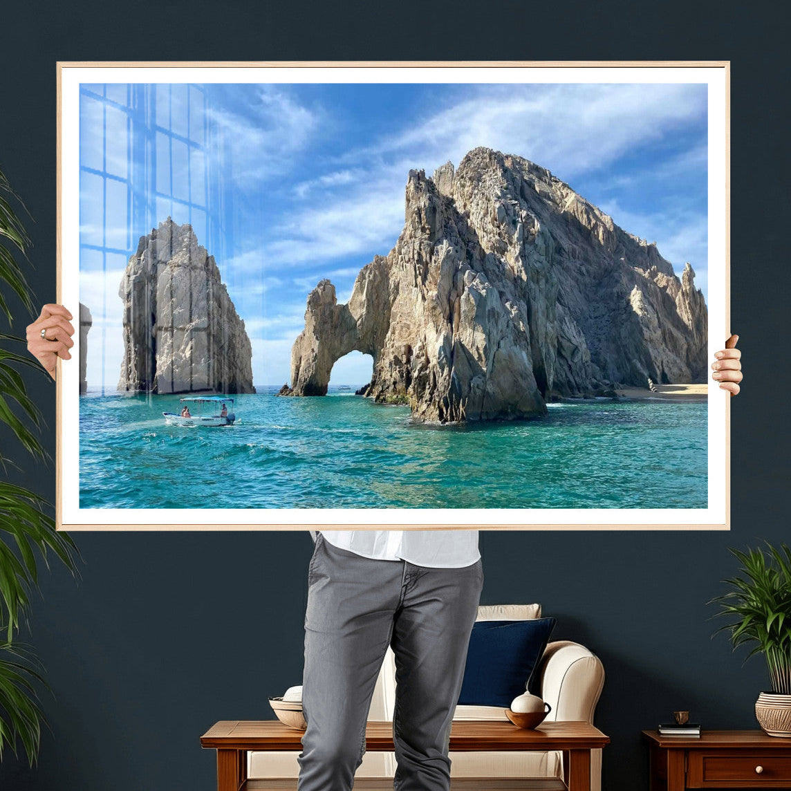 20946478-MGV-CV-36X24 - El Arco Cabo San Lucas Ocean Arch Wall Art Canvas Print, Baja California Rock Arch Seascape Canvas Print, Mexico Coastal Landmark Scenic Art Printing