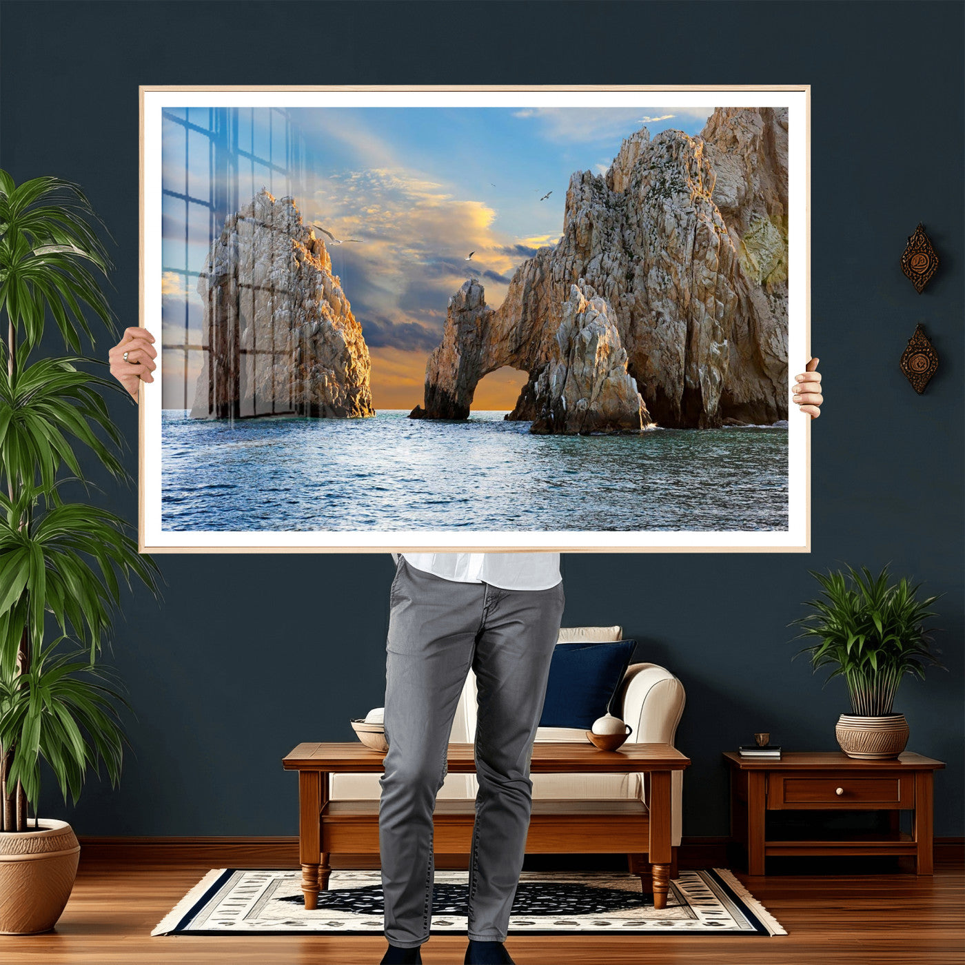 63505689-MGV-CV-36X24 - El Arco Cabo San Lucas Ocean Arch Wall Art Canvas Print, Baja California Rock Arch Seascape Canvas Print, Mexico Coastal Landmark Scenic Art Printing