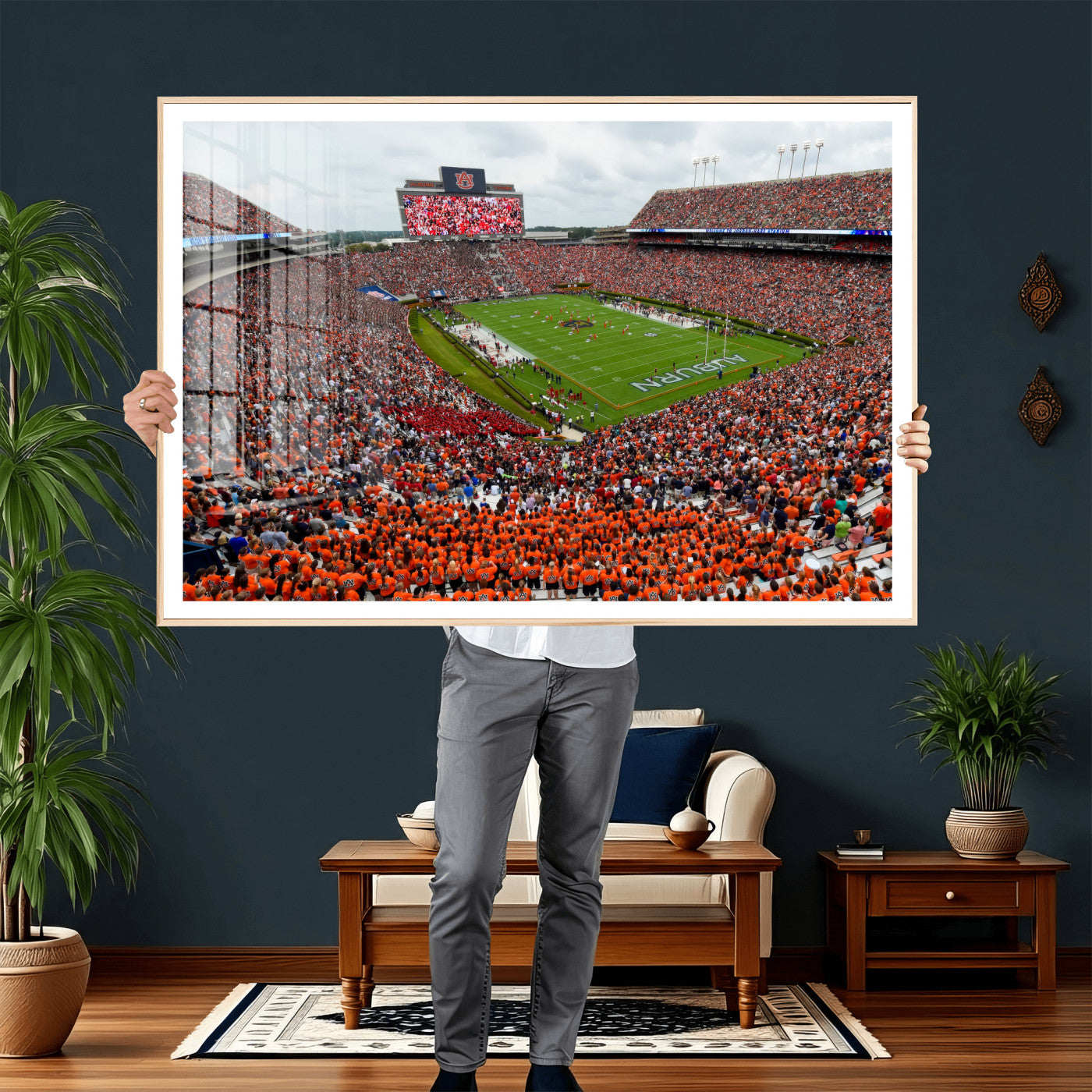 82562490-MGV-CV-36X24 - Auburn Stadium Sunset Wall Art Canvas Print, Jordan Hare Stadium Game Day Crowd, Auburn Tigers Football Artwork