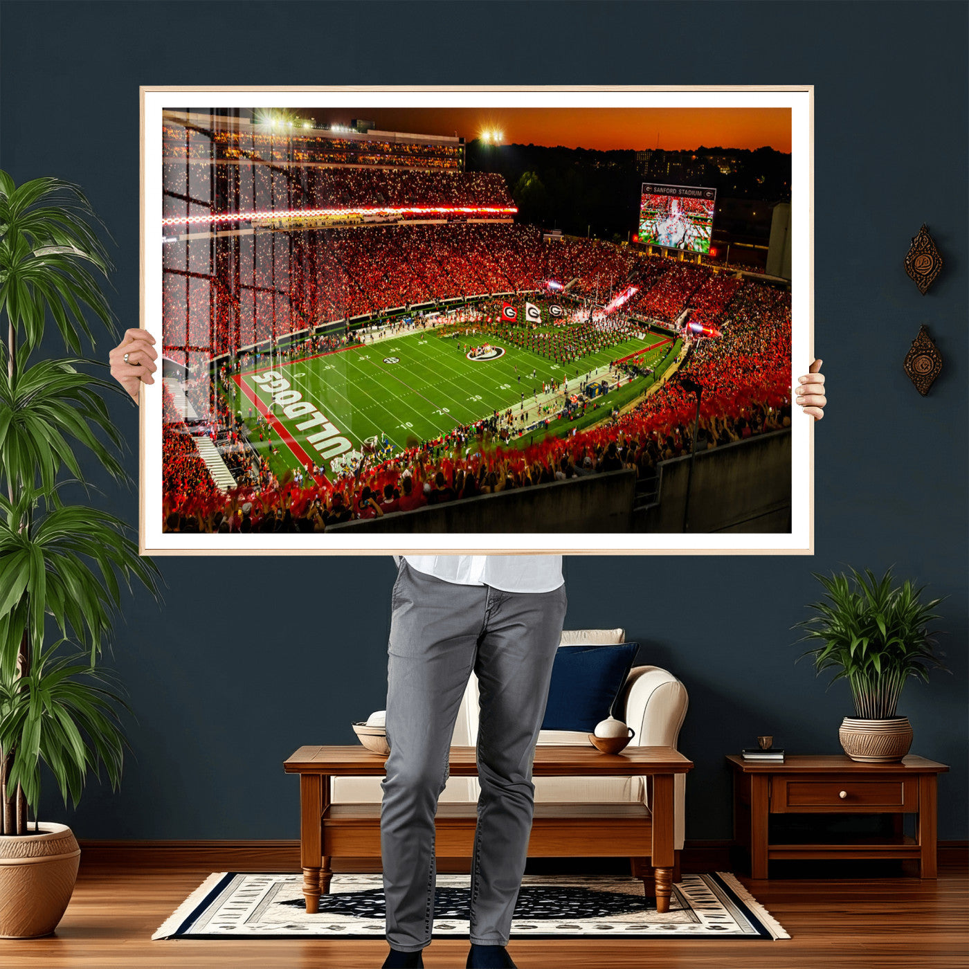 48894104-MGV-CV-36X24 - Georgia Bulldogs Stadium Wall Art Canvas Print, Sanford Stadium Night Game Panorama, College Football Crowd Wall Decor