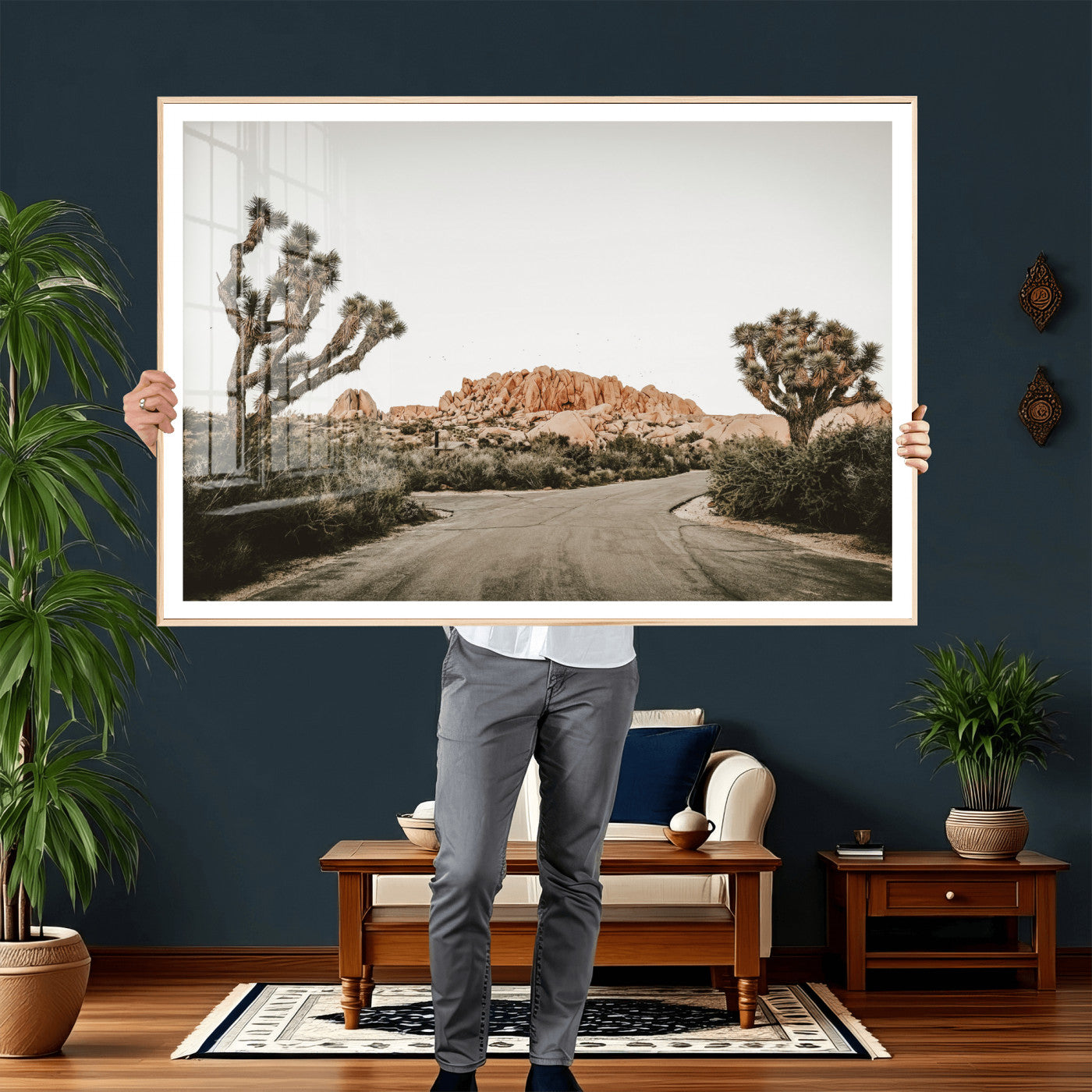 97248544-MGV-CV-36X24 - Joshua Tree Desert Wall Art Canvas Print, Minimal Southwestern Landscape Nature Wall Decor for Modern and Boho Interiors