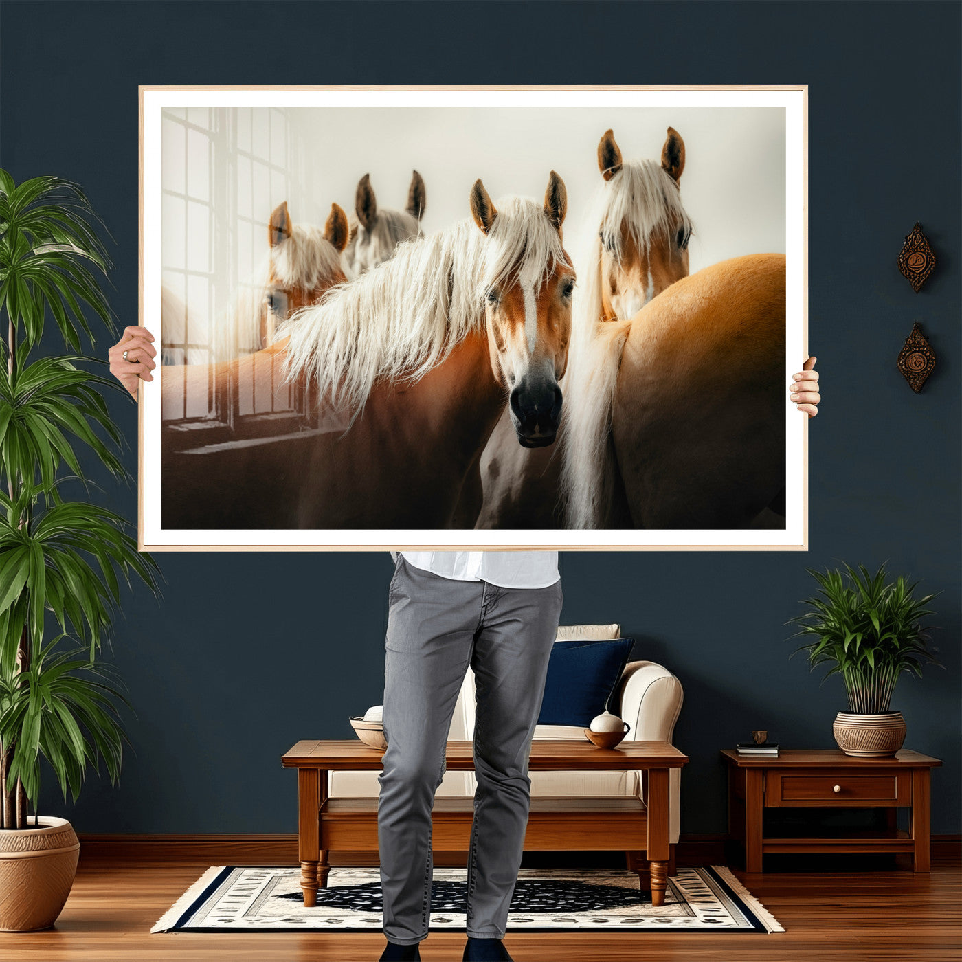 71904941-MGV-CV-36X24 - Wild Horse Herd Wall Art Canvas Print, Natural Horse Portrait Nature Wall Decor for Living Room and Office