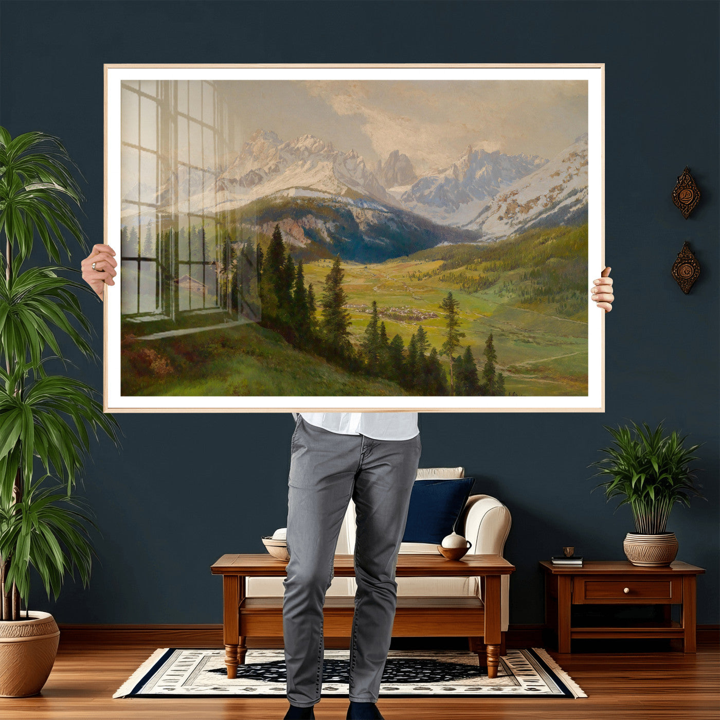 23120262-MGV-CV-36X24 - Konrad Petrides Sexten Village Canvas Print, Alpine Mountain Valley Painting, Dolomites Landscape Art