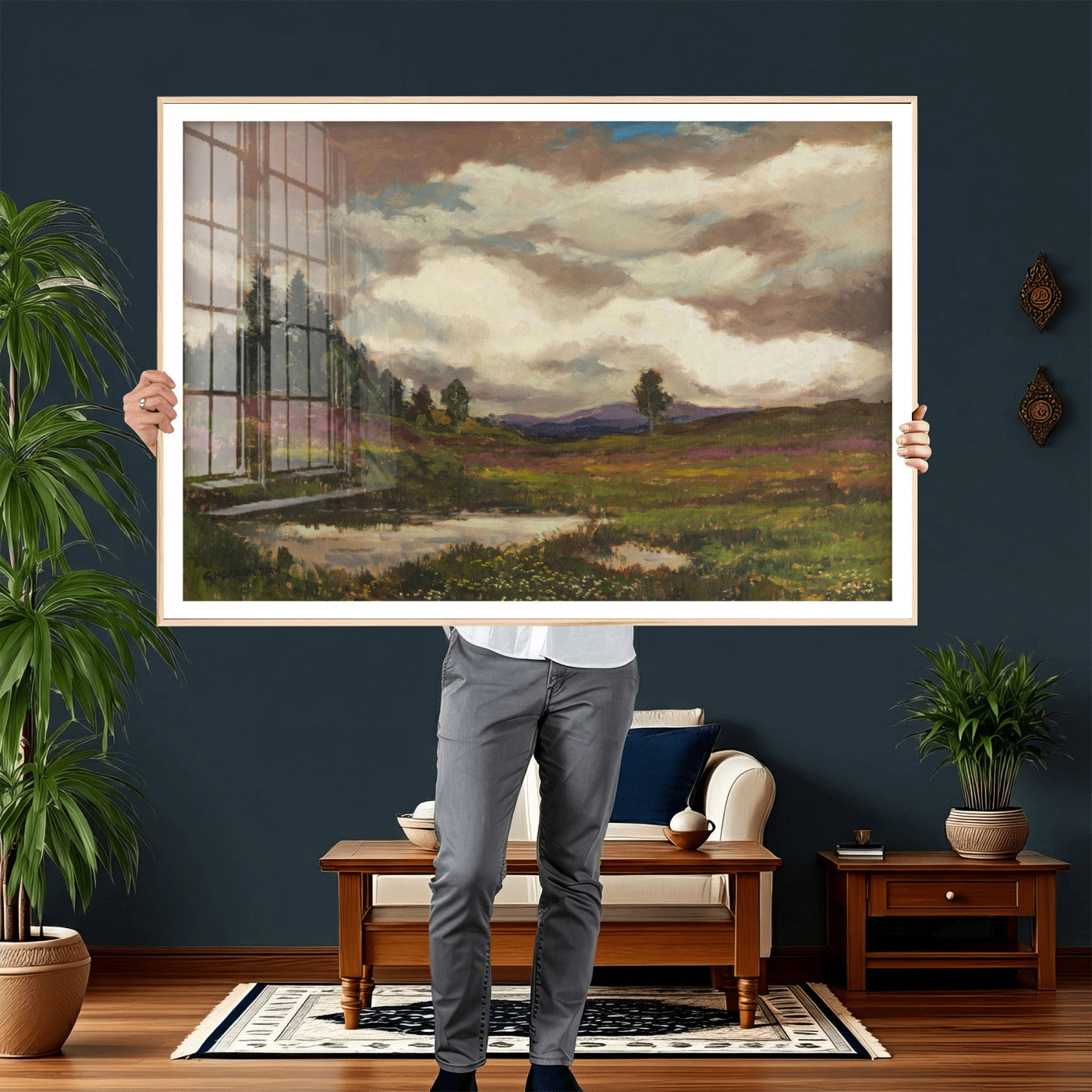 96795851-MGV-CV-36X24 - Gustav Macoun Heathland Canvas Print, Czech Landscape Oil Painting Reproduction, Purple Heather Moorland Art, Vintage European Nature Decor