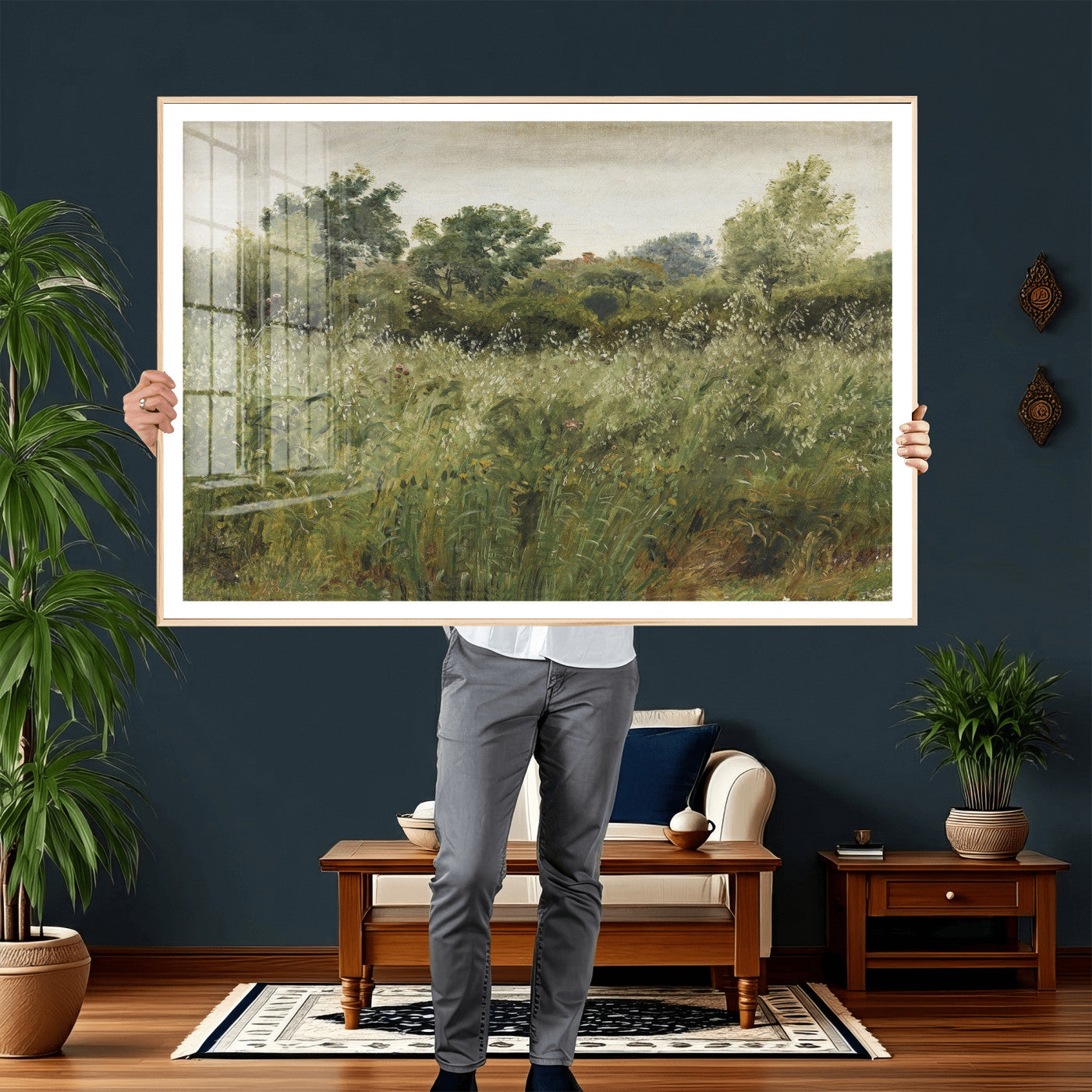 92328261-MGV-CV-36X24 - Wildflower Meadow Canvas Wall Art, Impressionist Overgrown Field Painting Print, Vintage Green Nature Decor, Cottagecore Botanical Art, Living Room Print