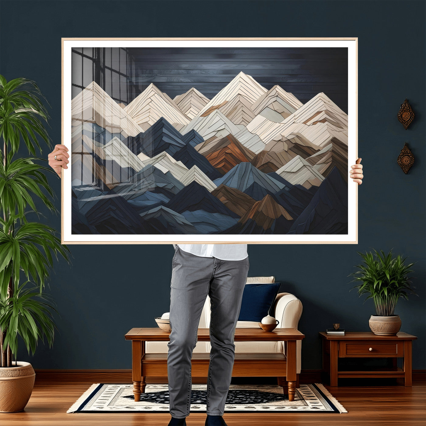 12896-MGV-CV-36X24 - Wood Mountain Wall Art | Mountain Canvas Print Wood Decor | Ready to Hang for Cabin Decor