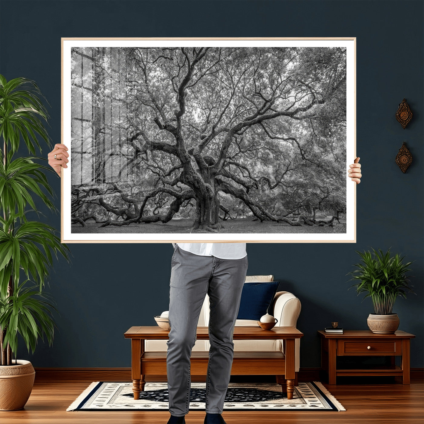 97240-MGV-CV-36X24 - Large Angel Oak Tree Black and White Canvas Print