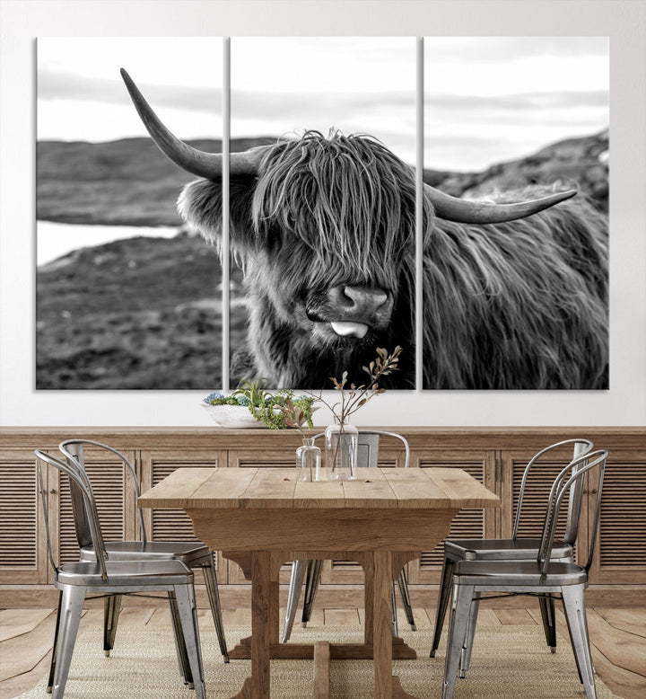 Scottish Highland Cow Cattle Art Print Farmhouse Wall Art Canvas Print