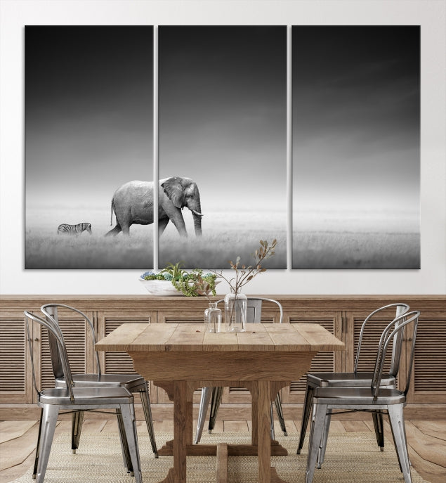 Lienzo decorativo para pared grande con diseño de elefante y cebra