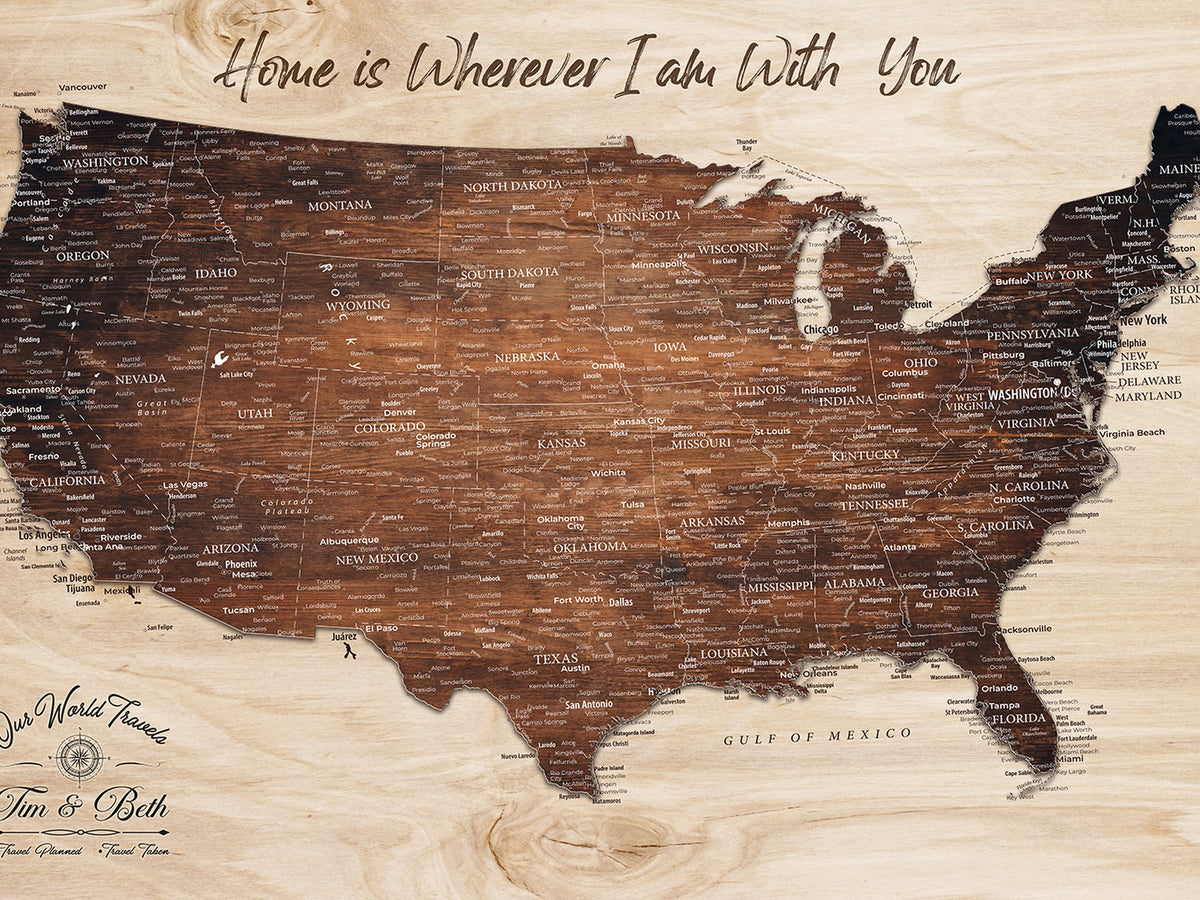 16274332-_Poster-30x20 - Personalized Beige Push Pin USA Map Canvas Print, 50 State Bucket List Map, Home Office and Entryway Decor