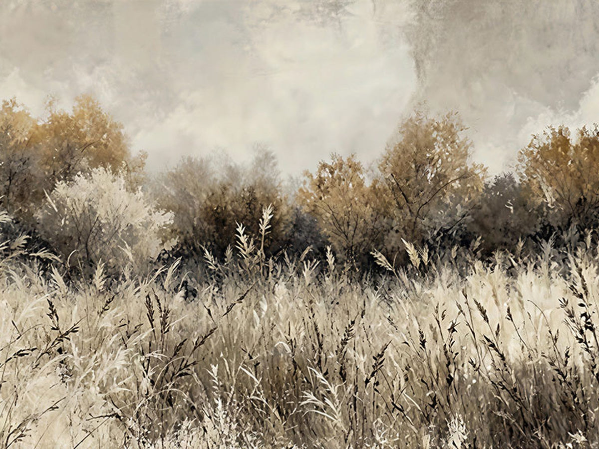 53959945-_Poster-30x20 - Muted Neutral Forest Landscape Canvas Wall Art - Vintage Rustic Wildflower Meadow Print