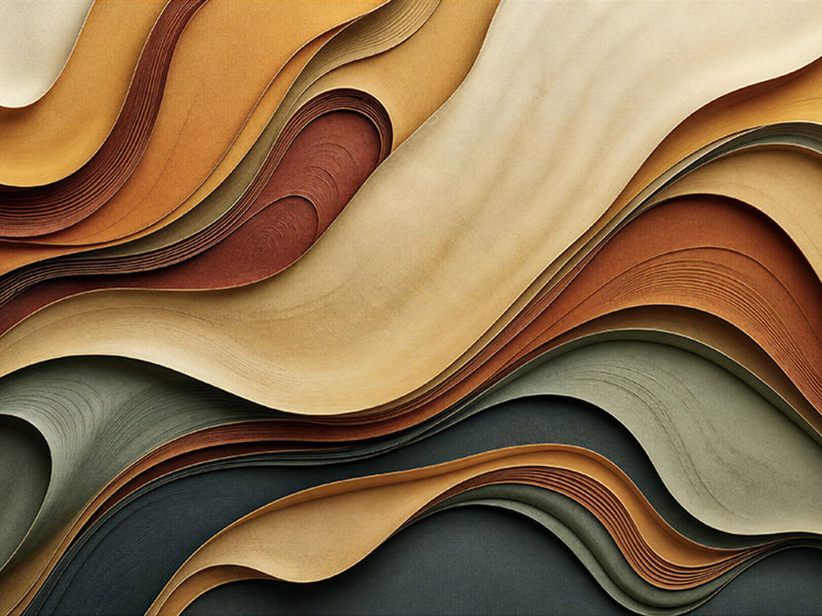 19337902-_Poster-30x20 - Modern Abstract Waves Canvas Wall Art - Minimalist Earthy Tone Living Room Decor