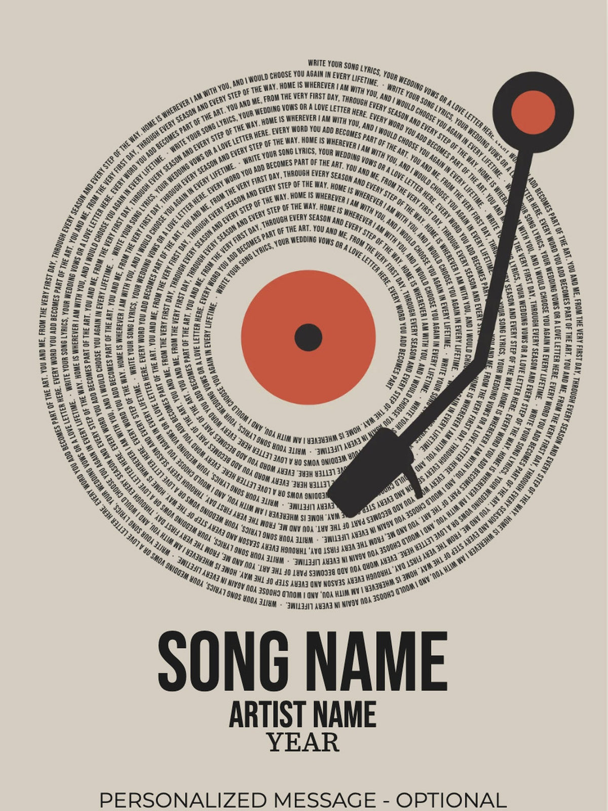 96475288Plak-_Poster-30x20 - Song Lyrics Vinyl Record Canvas Print, Personalized Music Wall Art