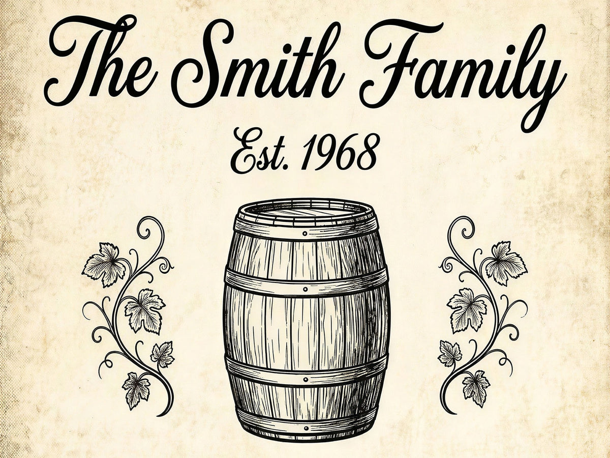 Vintage cream and black family name sign, print option