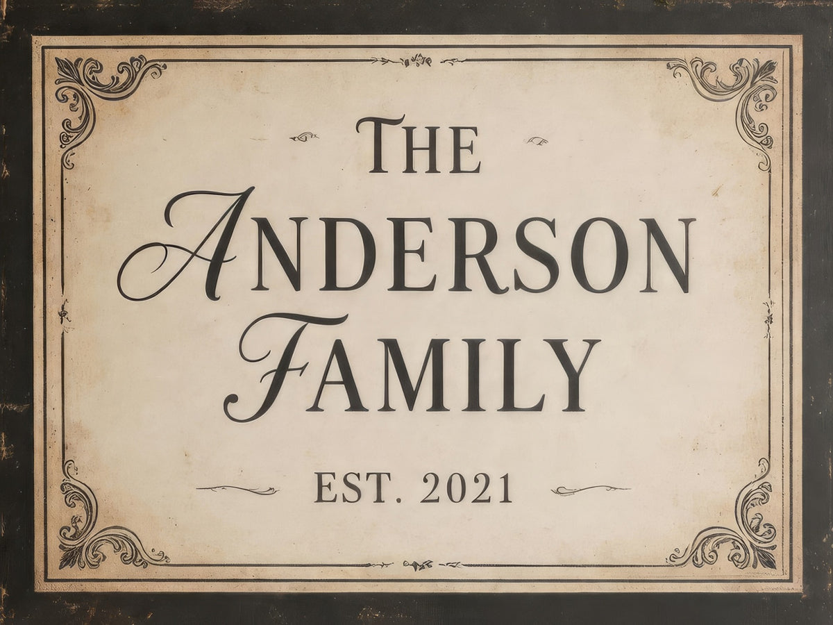 Personalized Family Established Sign Canvas Print, Vintage Charcoal