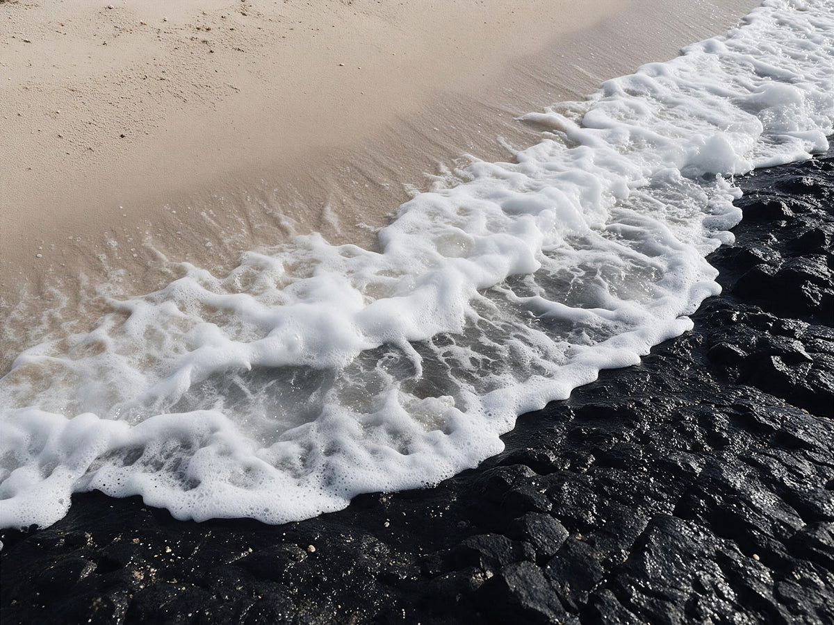 27448606-MGV-CV-24X16 - Ocean Wave Foam on Black Lava Rock Beach Canvas Wall Art Print