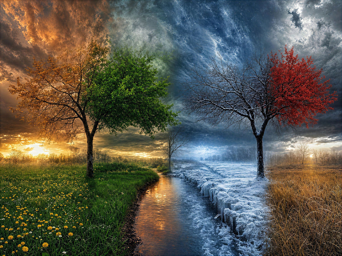 61895574-MGV-CV-24X16 - Four Seasons Tree Canvas Wall Art, Nature Landscape Canvas Print for Living Room